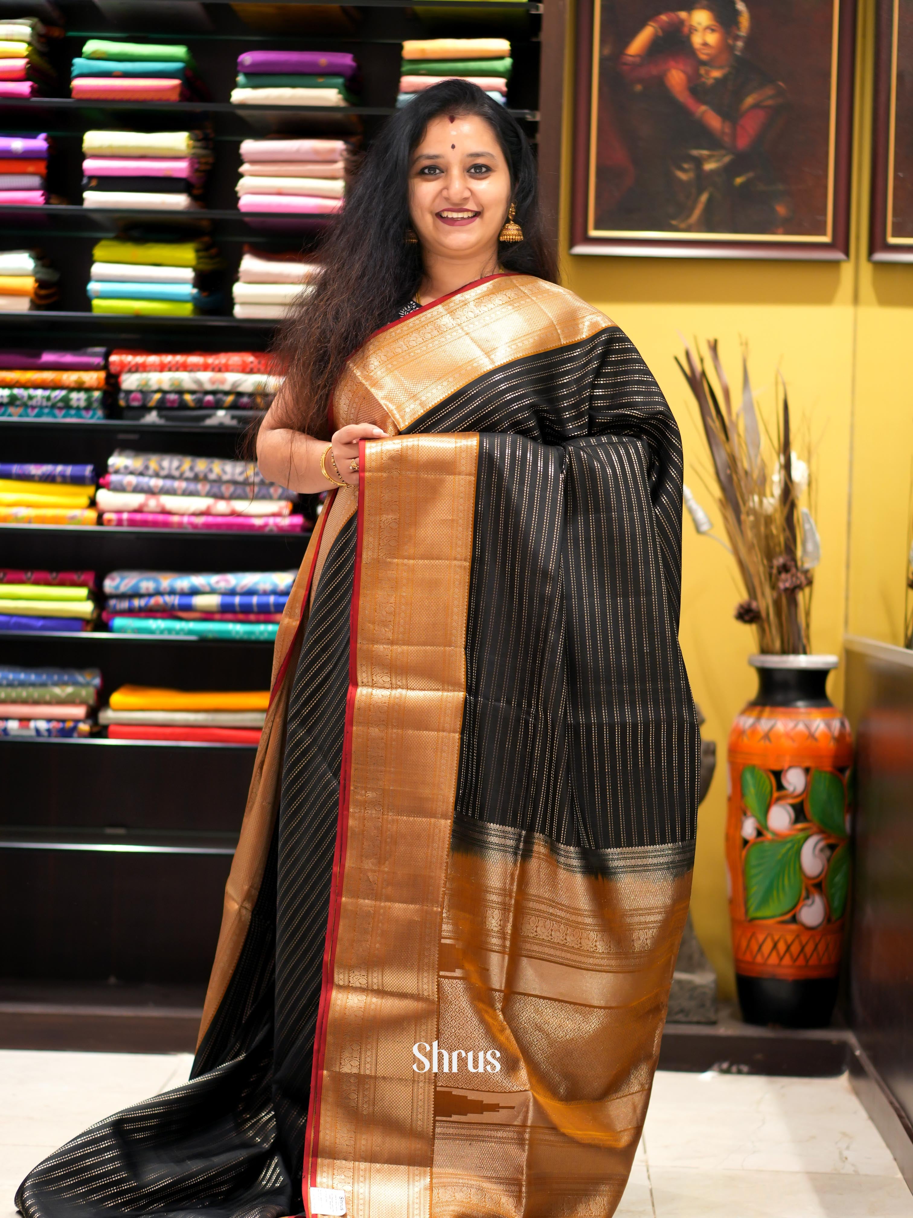 Black & Mustard - Kanchi Border Soft Silk Saree