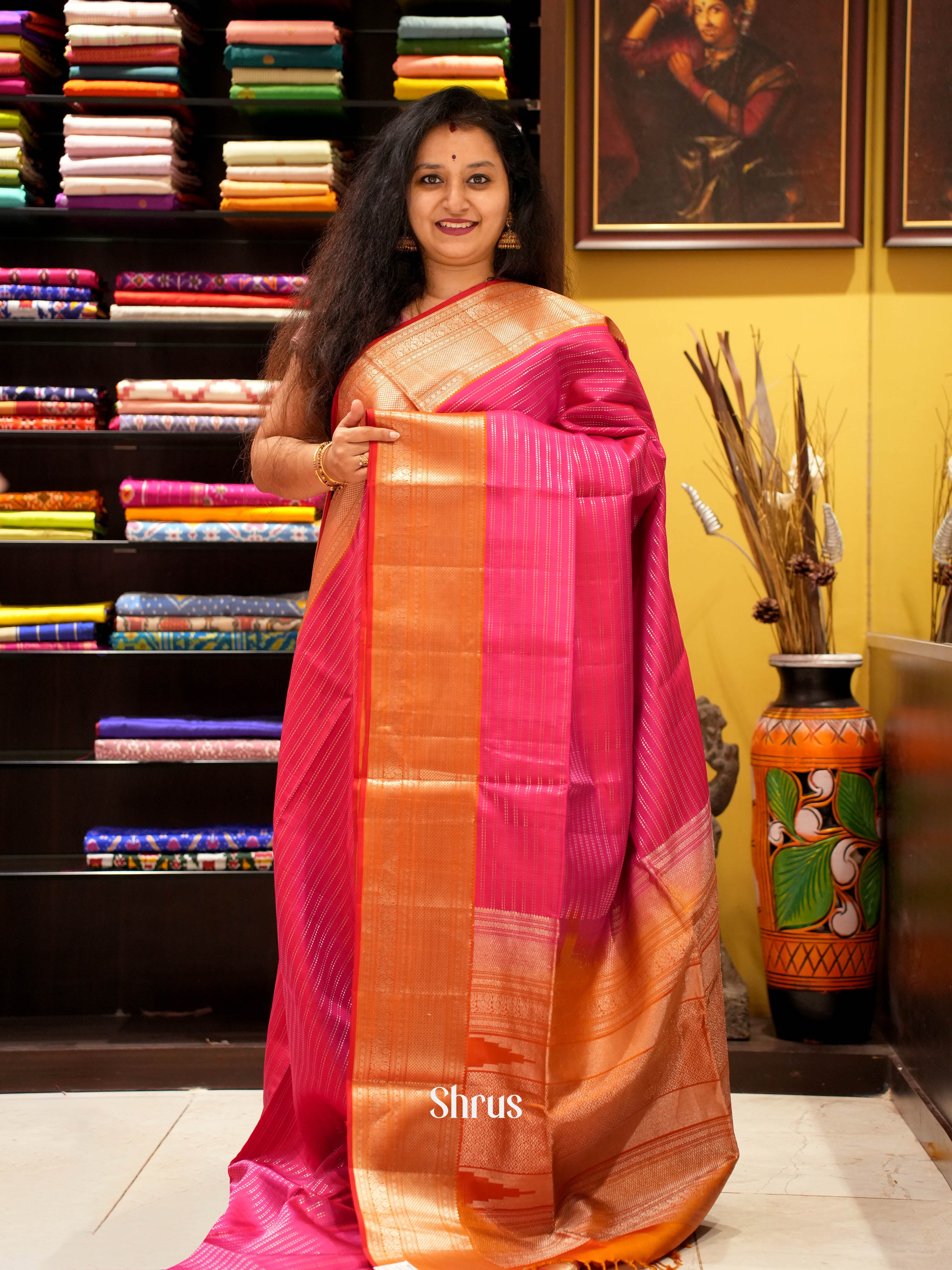 Pink & Orange - Soft Silk Saree