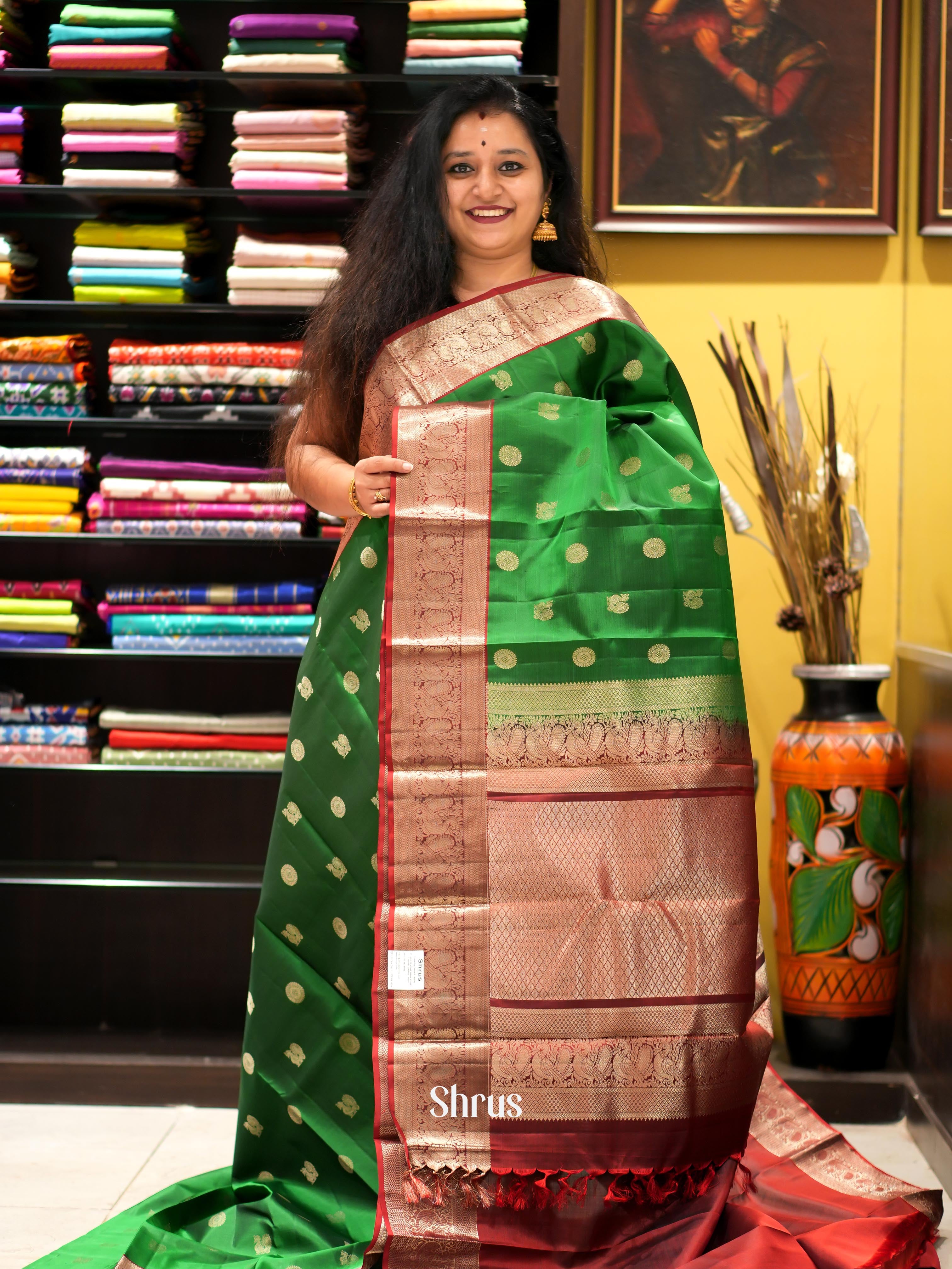 Green & Maroon - Kanchi Border Soft Silk Saree