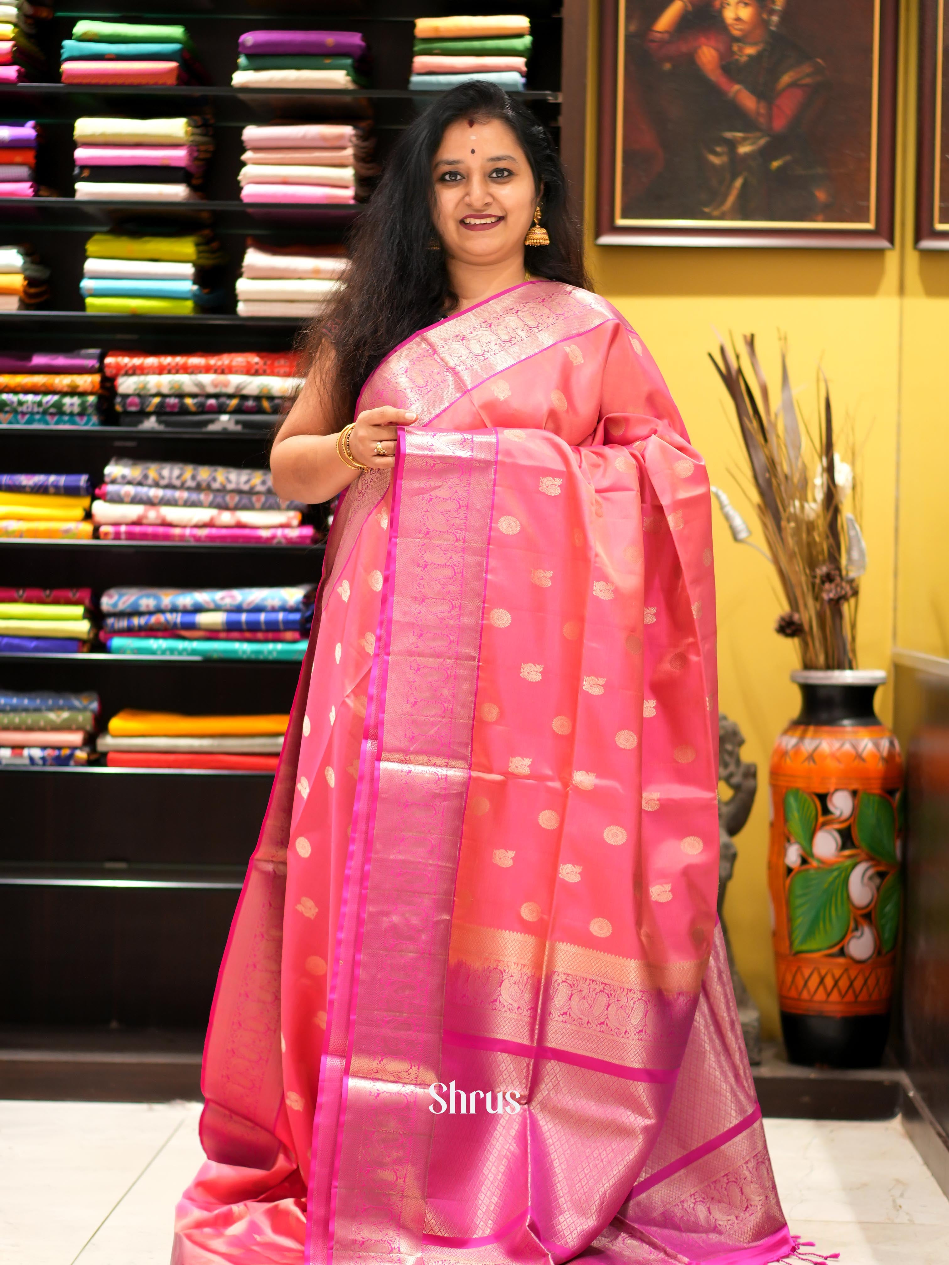 Rose Pink & Pink - Soft Silk Saree