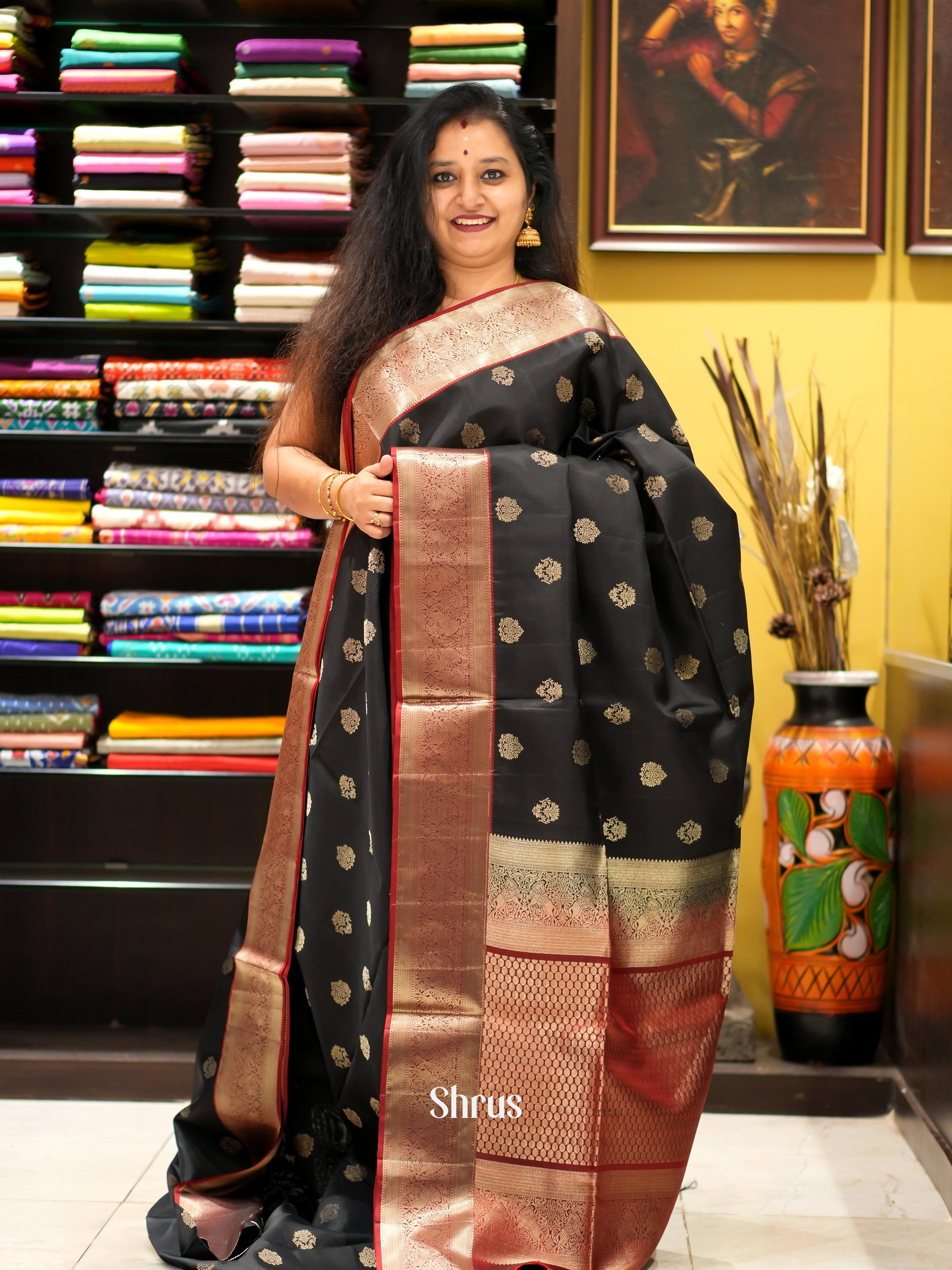 Black & Red - Kanchi Border Soft Silk Saree