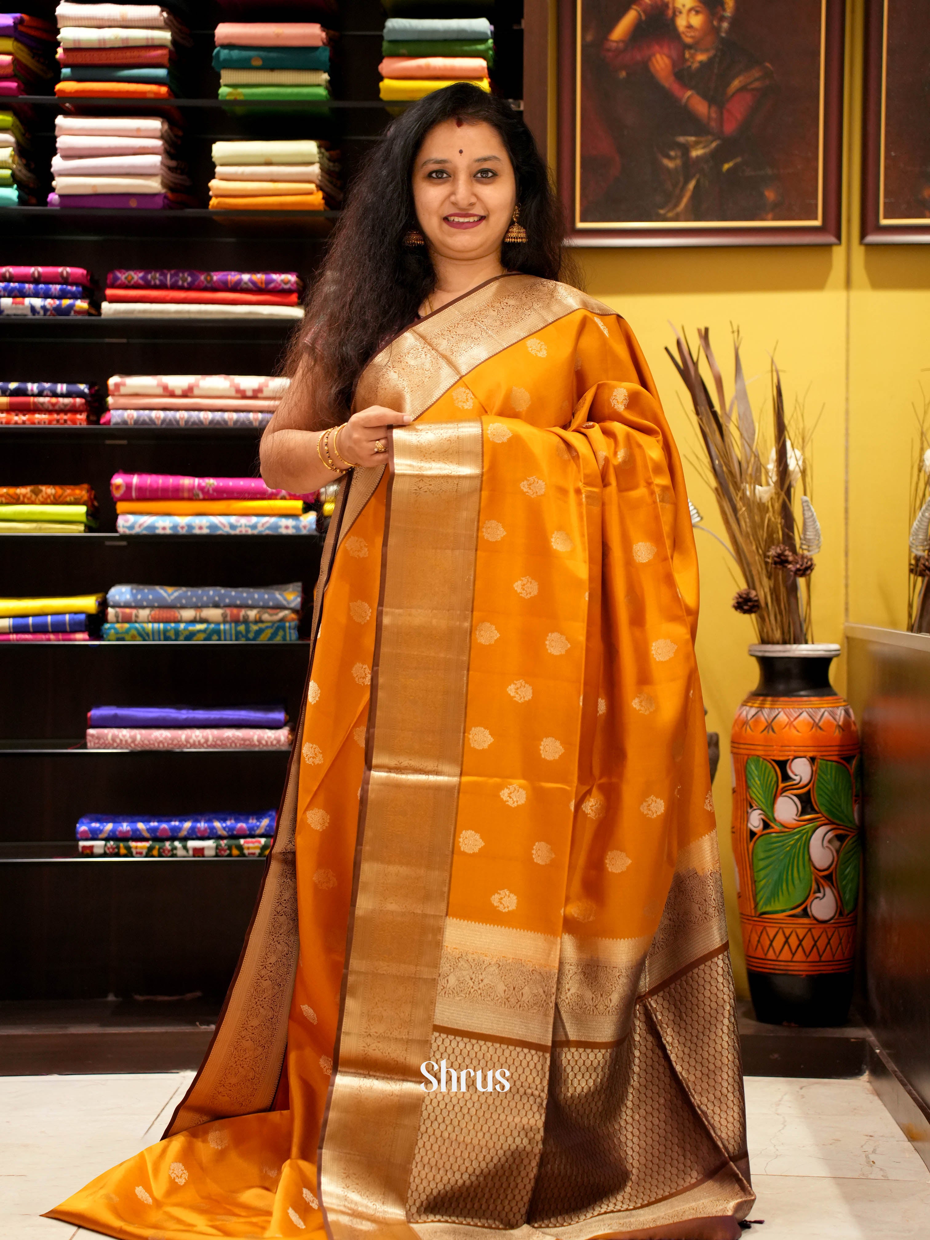 Orange & Brown - Soft Silk Saree