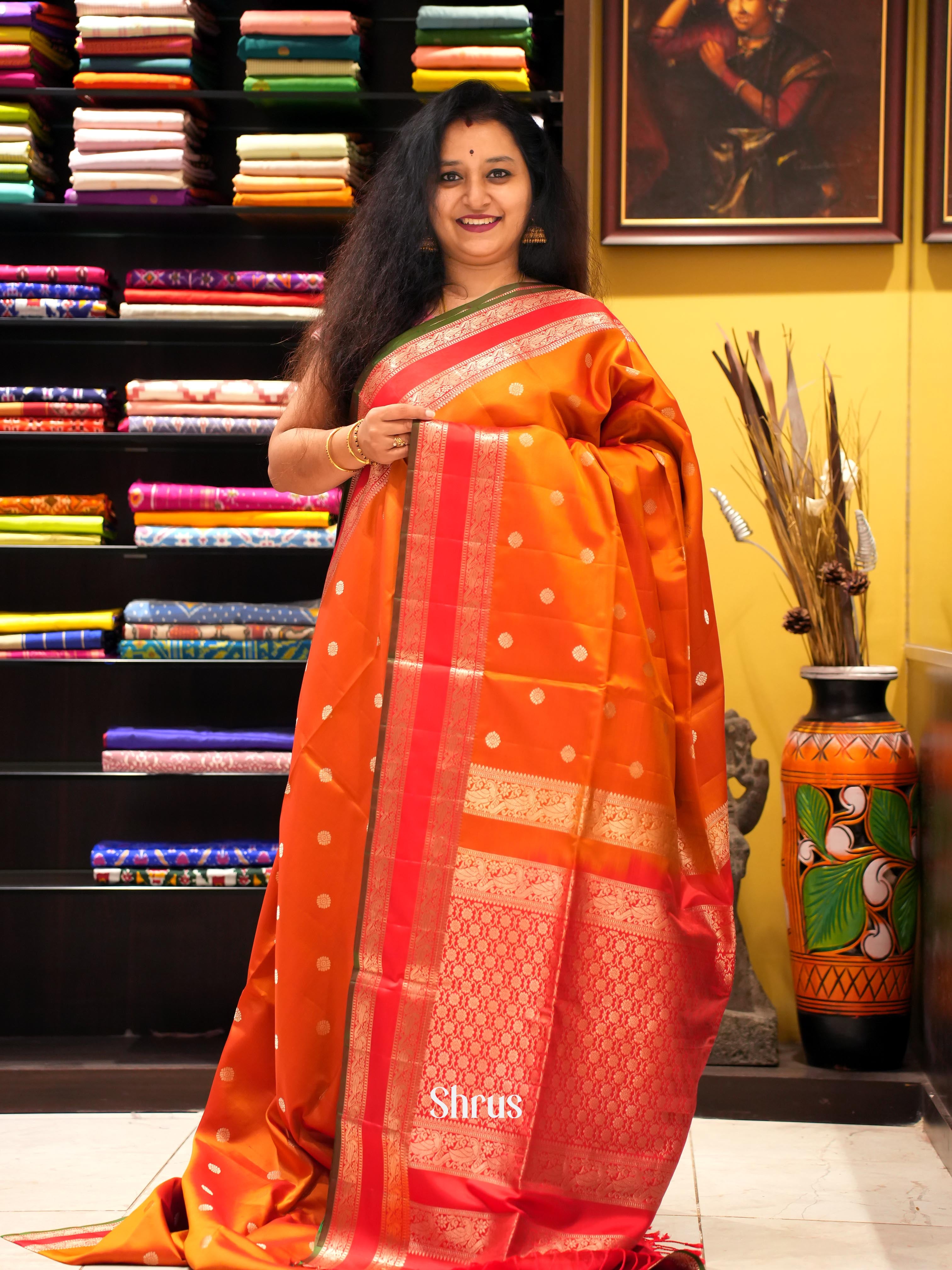 Orange & Red - Soft Silk Saree