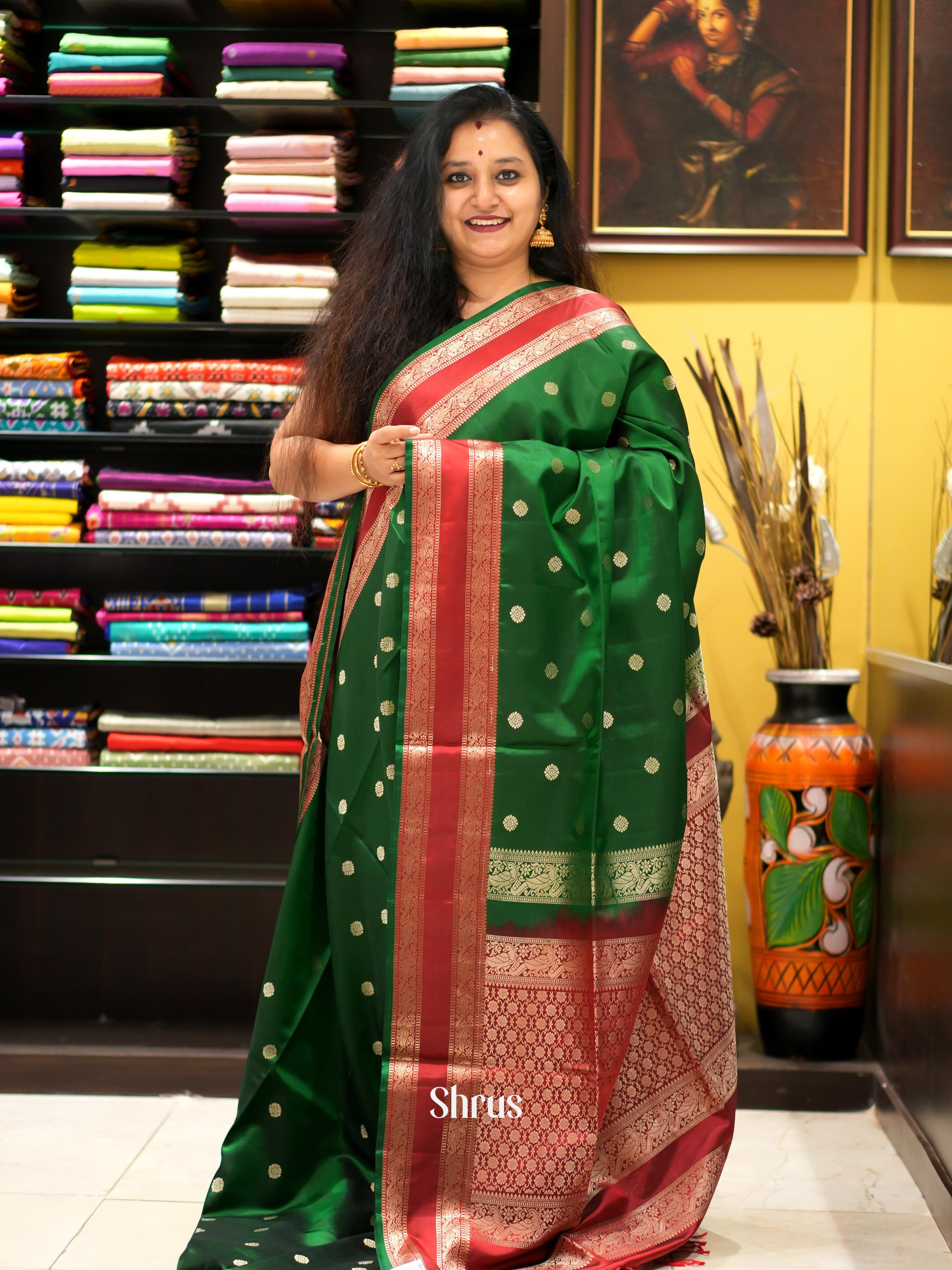 Green & Red - Kanchi Border Soft Silk Saree