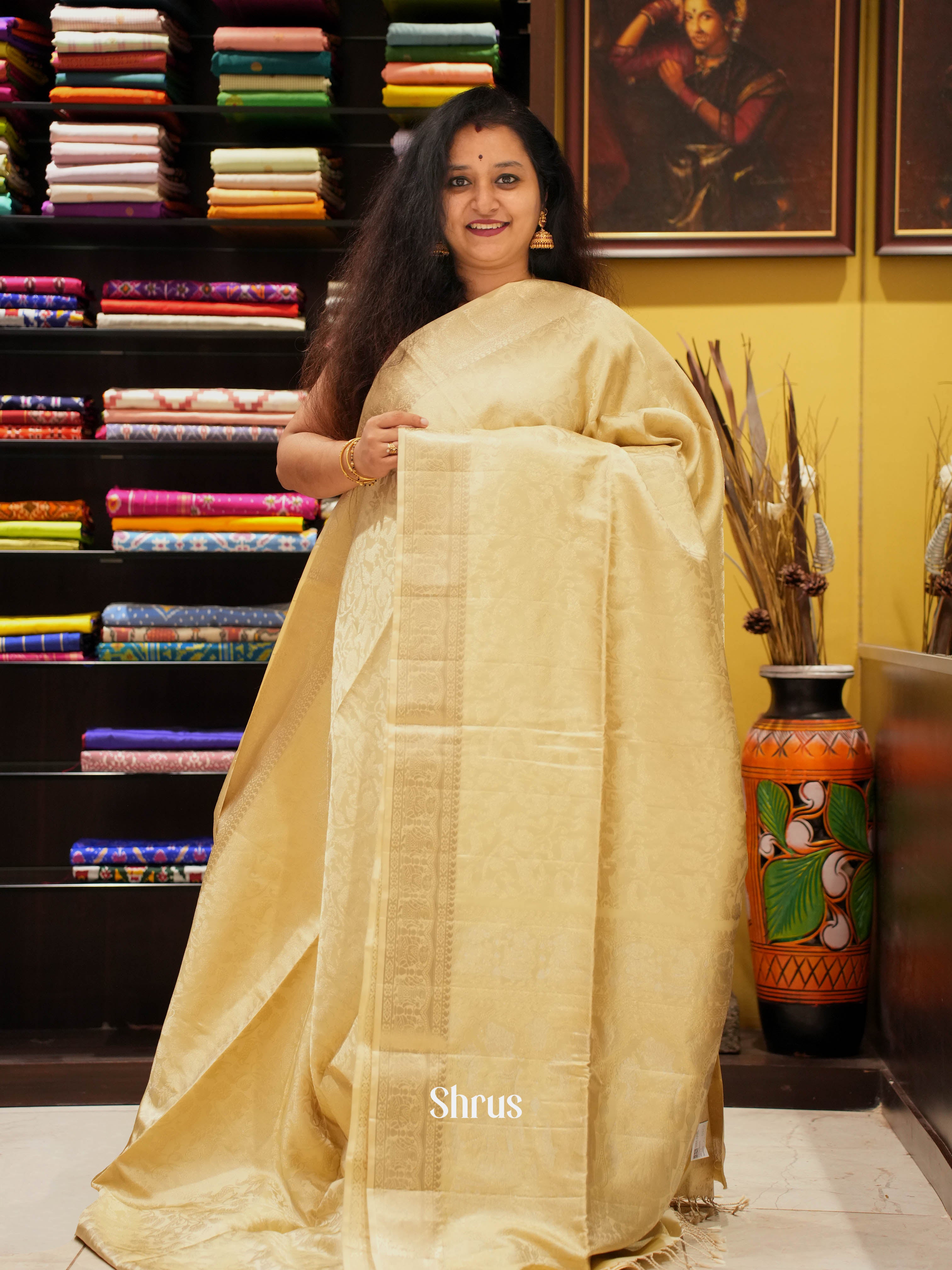 Cream(Single Tone) - Soft Silk Saree