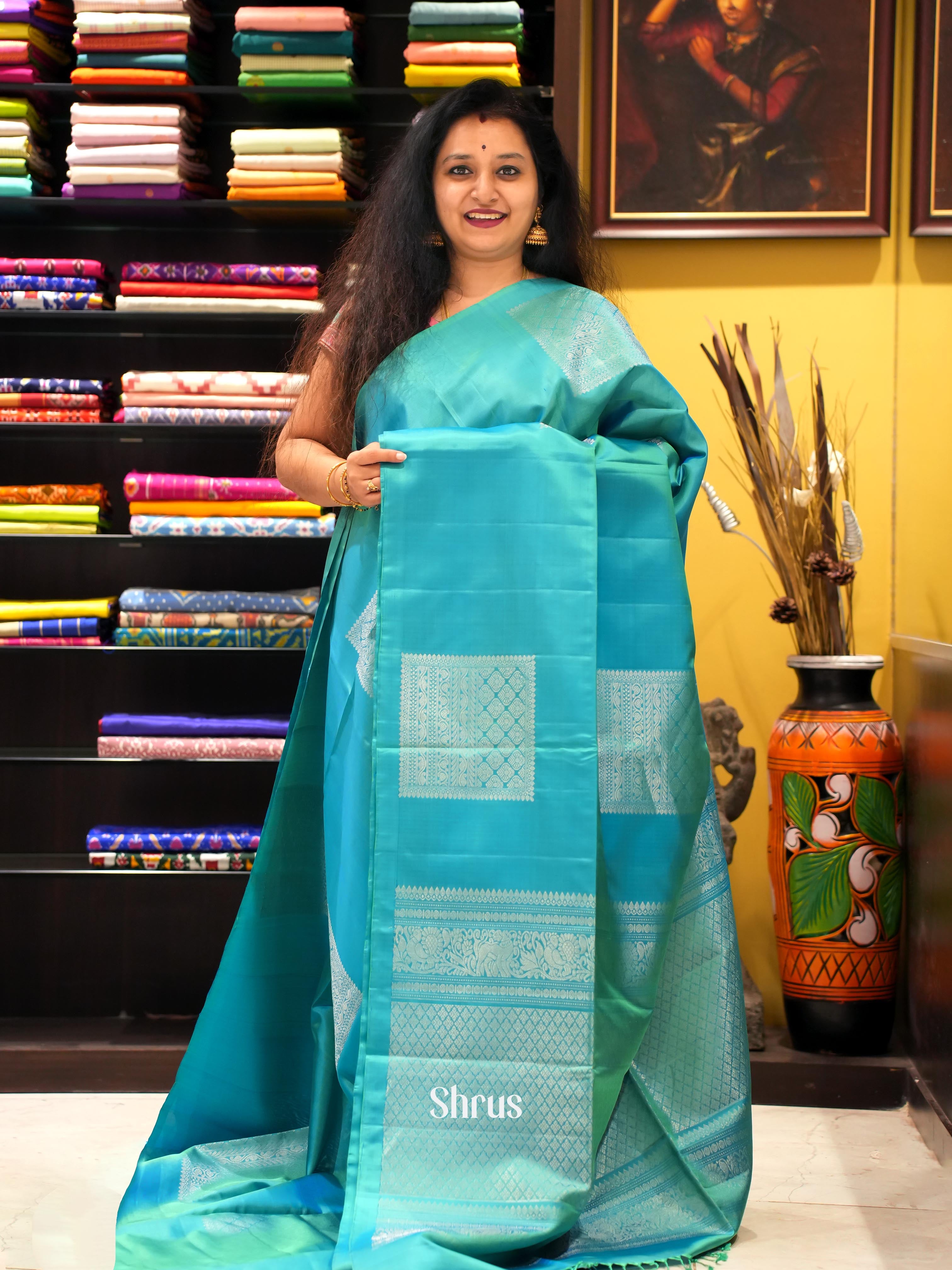 Teal(Single Tone) - Soft Silk Saree