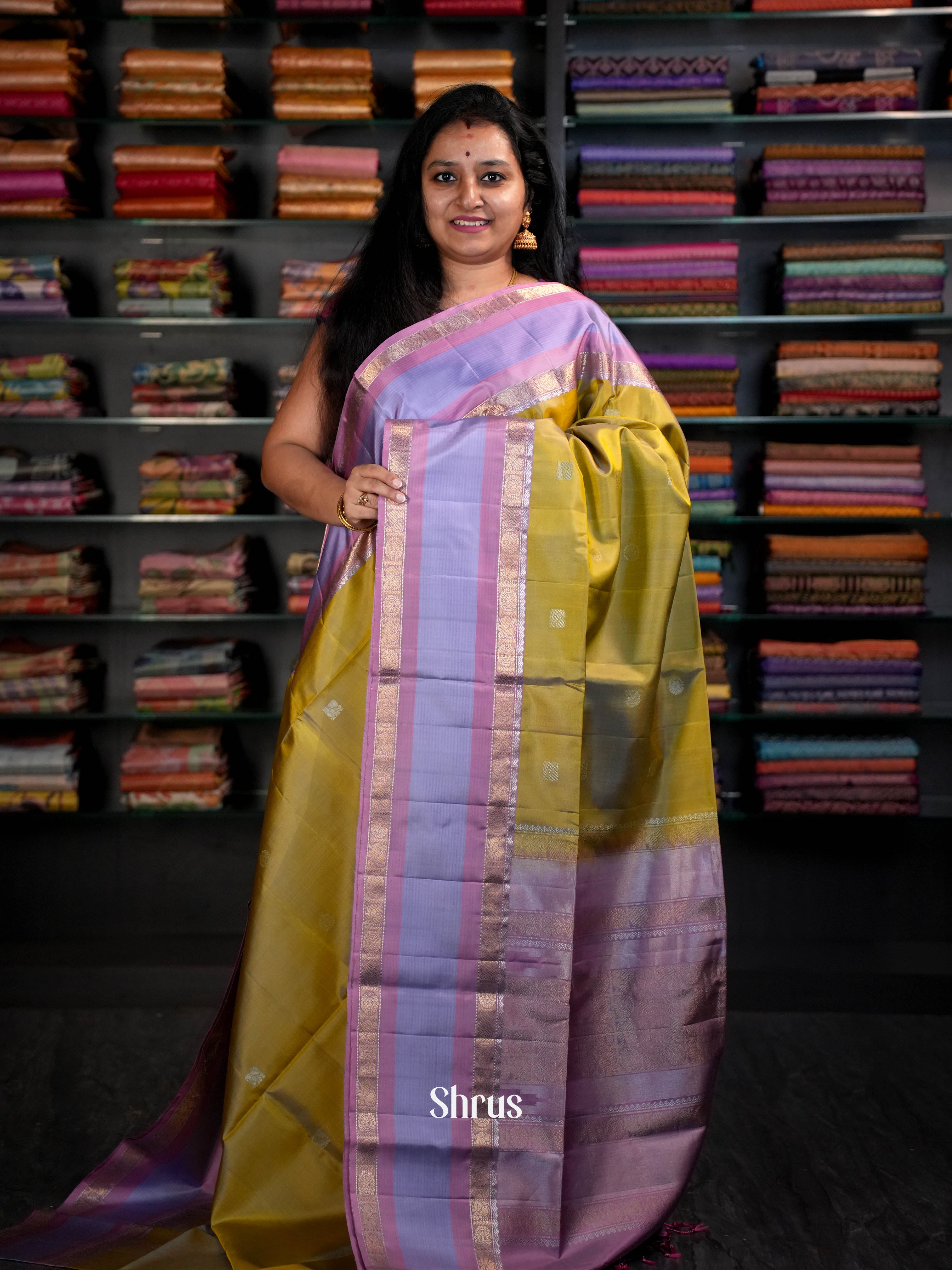 Olive Green & Lavender Pink  - Soft Silk Saree