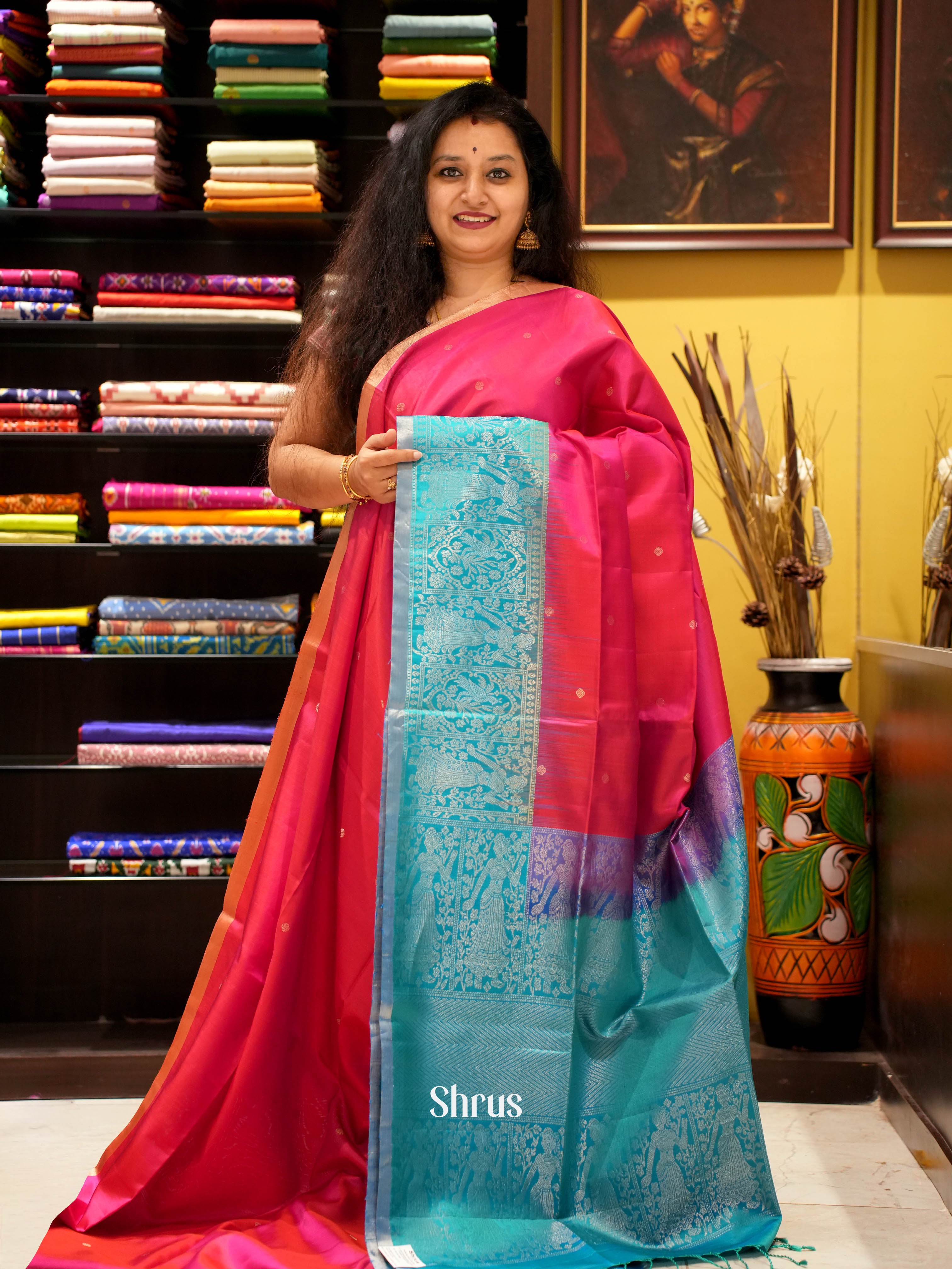 Red & Blue - Soft Silk Saree