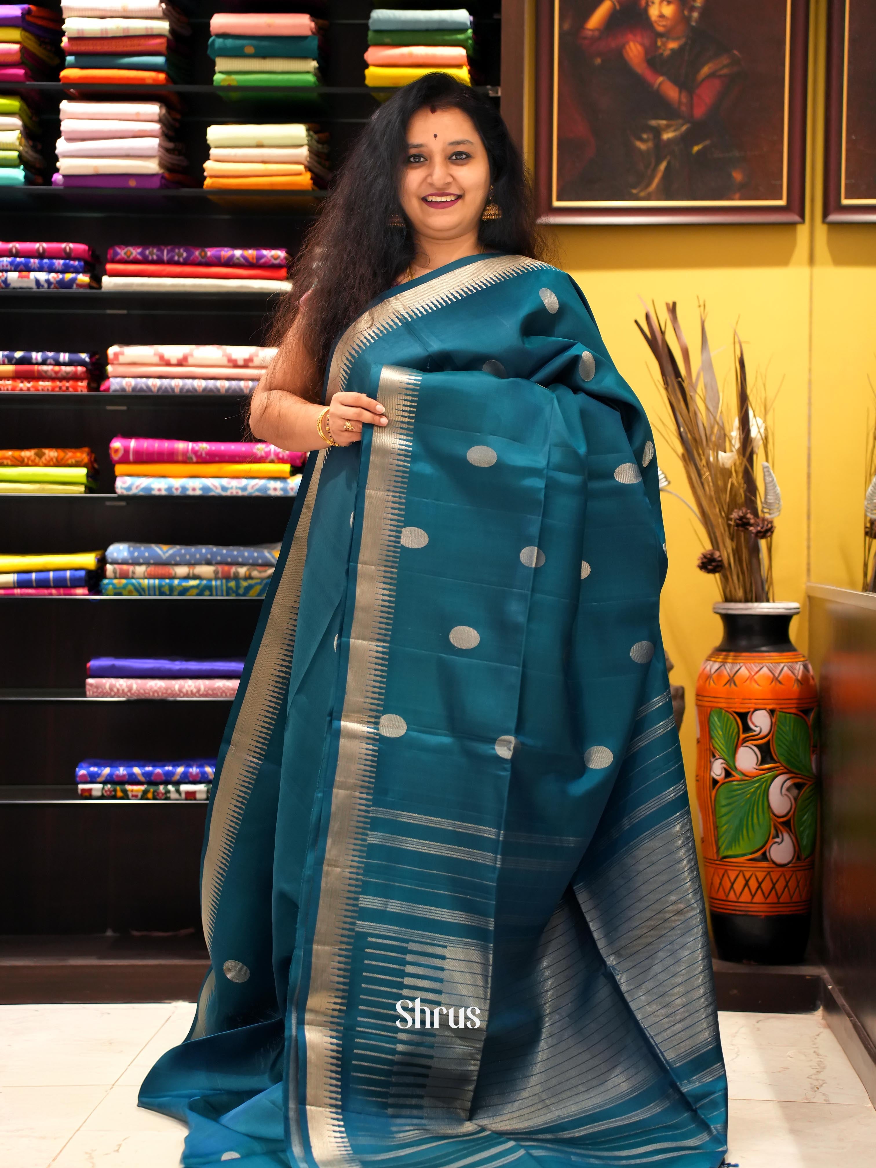 Teal Blue(Single Tone) - Soft Silk Saree