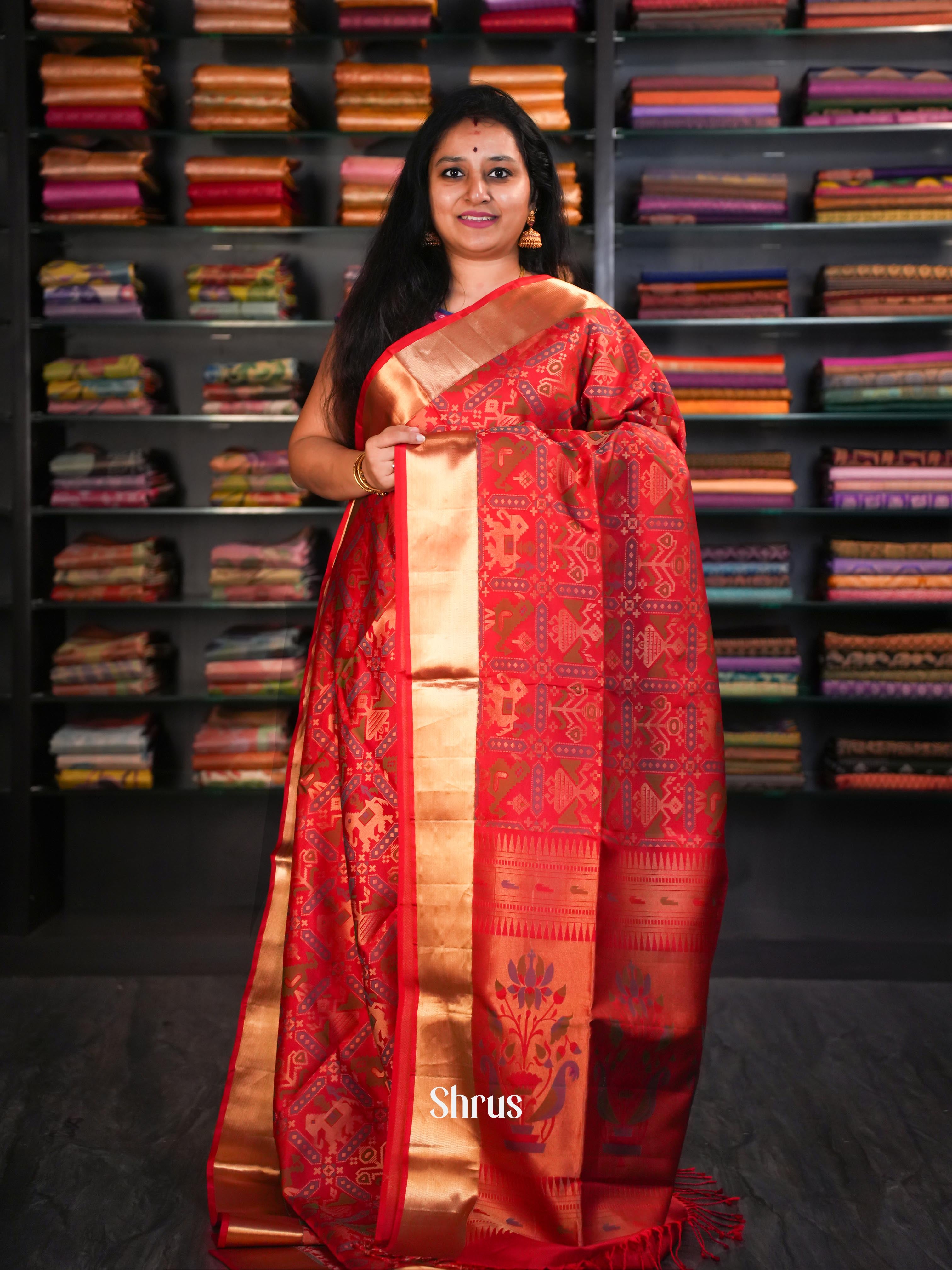 Fancy Red - Soft Silk Saree