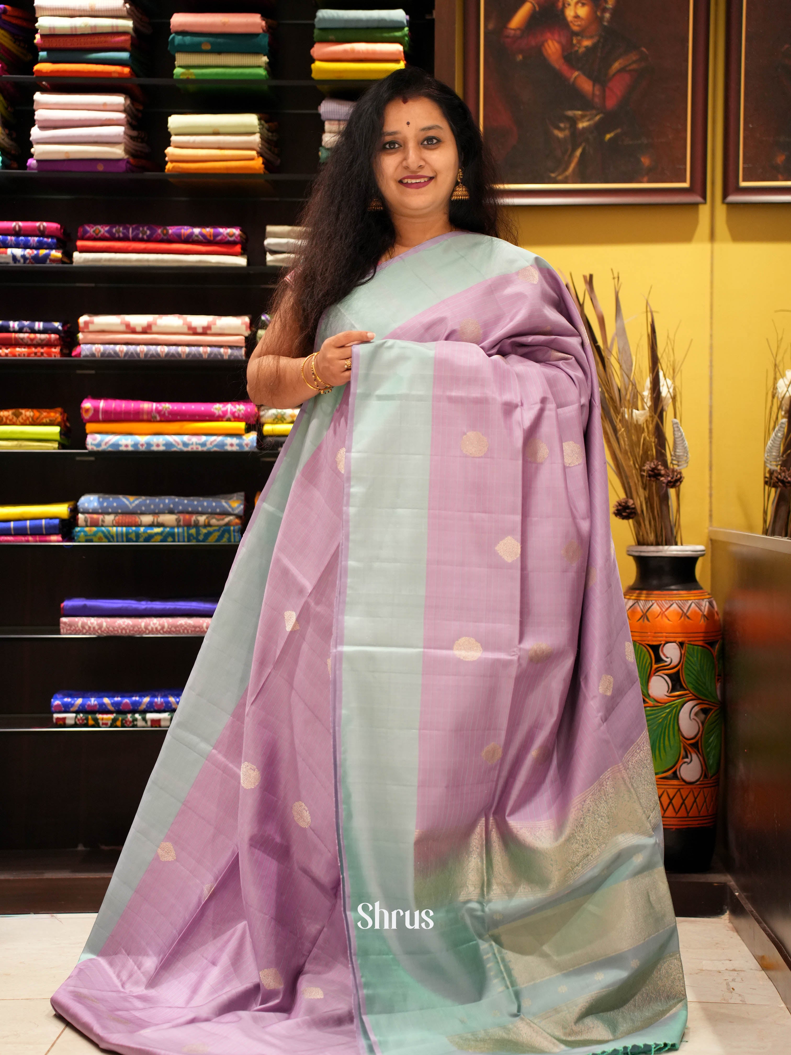 Lavender & Pastel Green - Soft Silk Saree