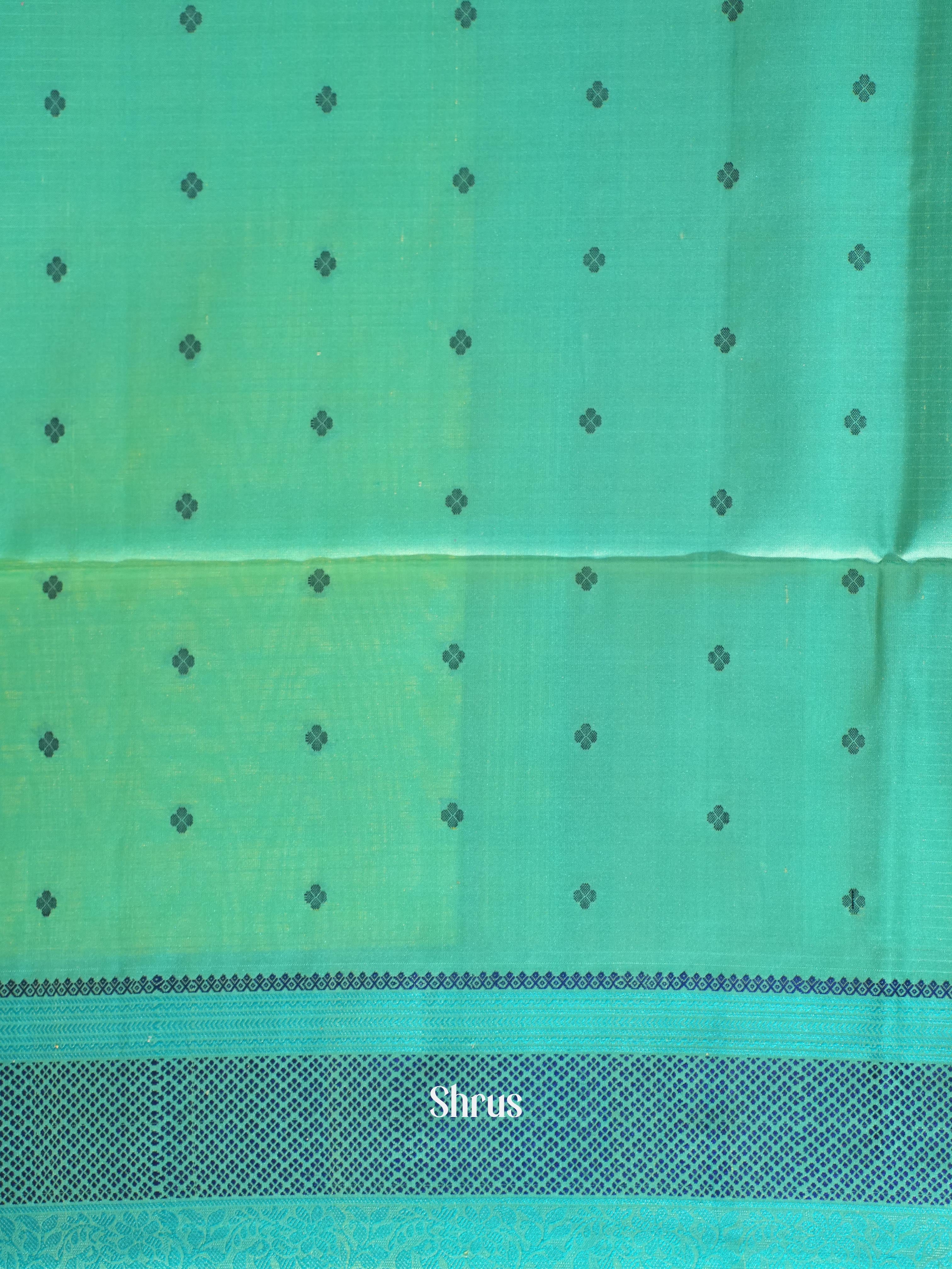 Lime Green & Teal - Soft Silk Saree