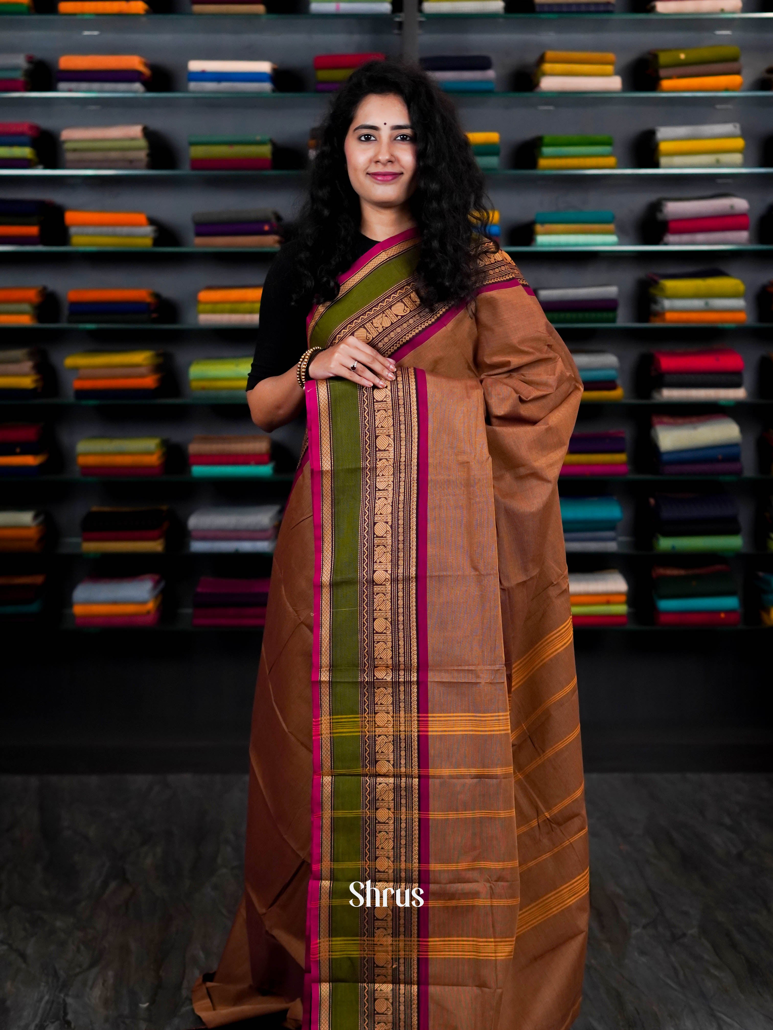 Brown & Majenta - Chettinad Cotton Saree