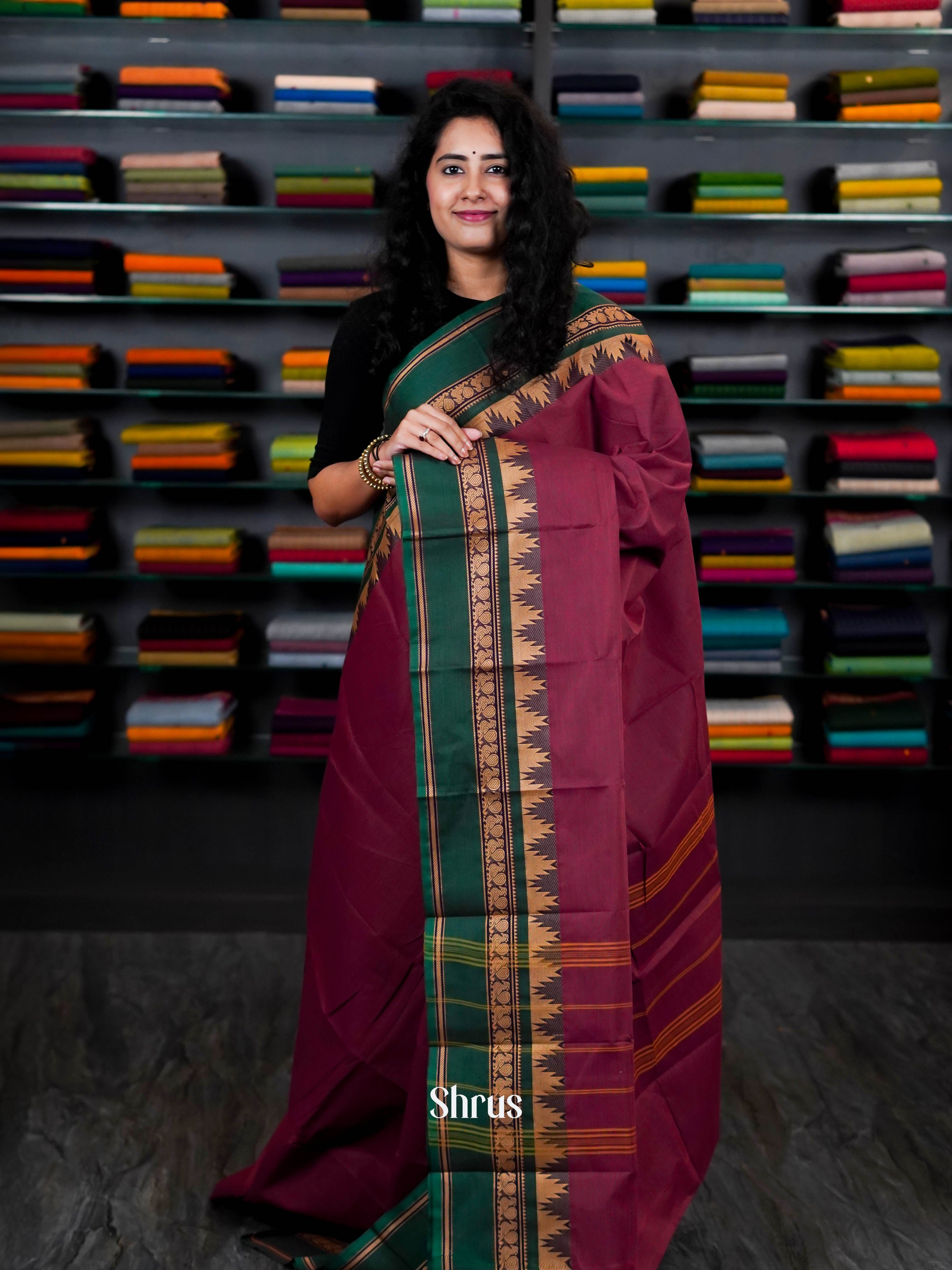 Maroon & Green - Chettinad Cotton Saree