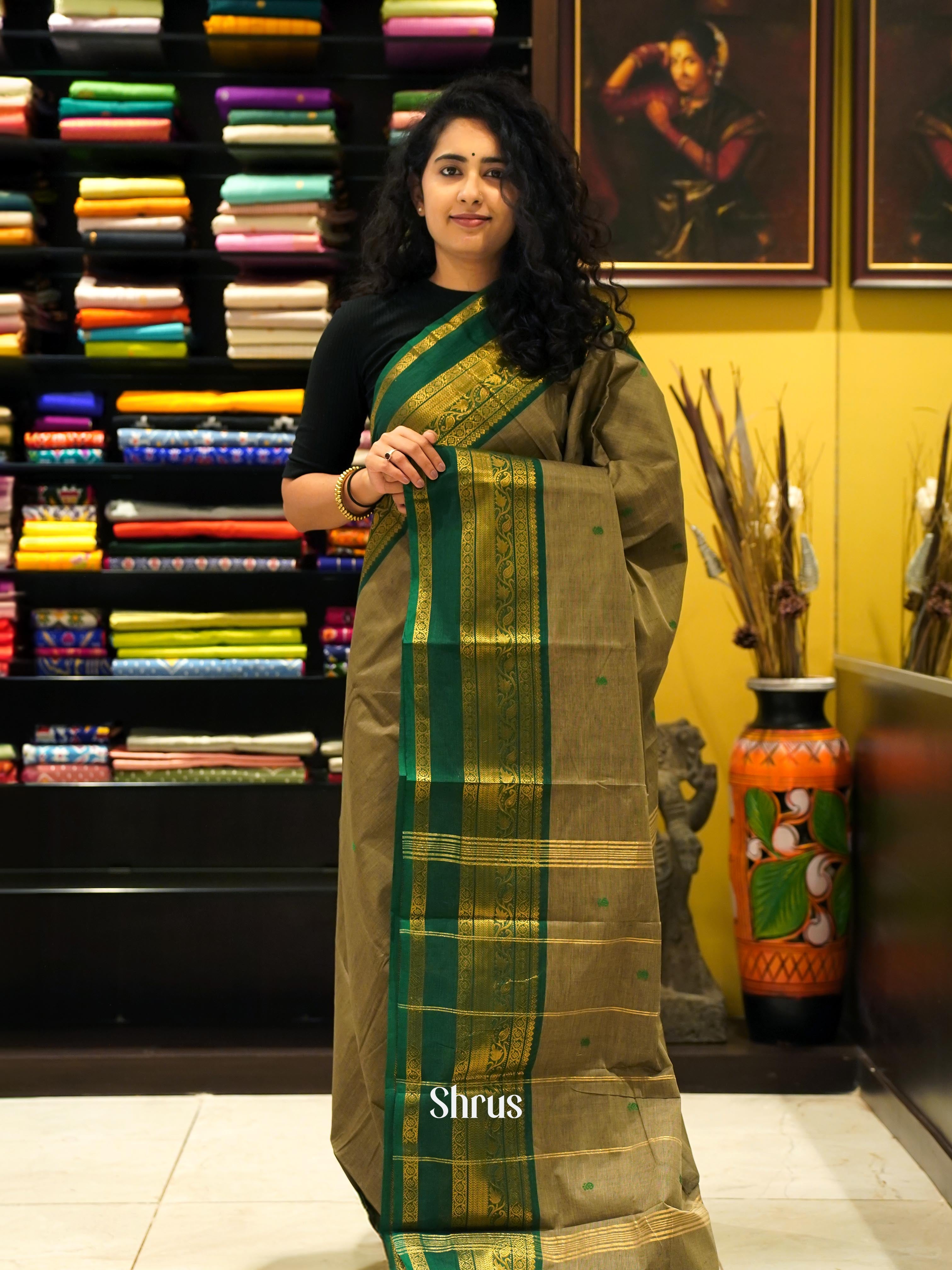 Grey & Green - Chettinad Cotton Saree