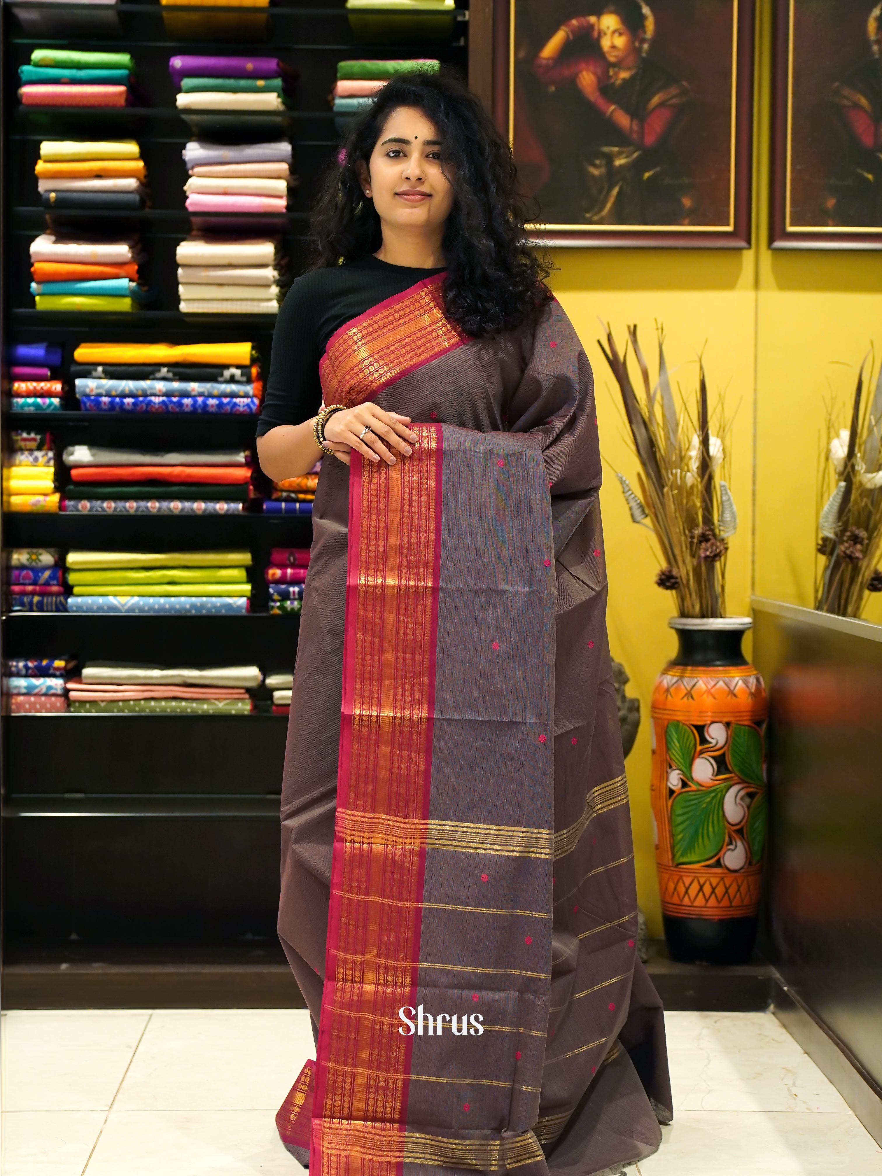 Grey & Red- Chettinad Cotton Saree