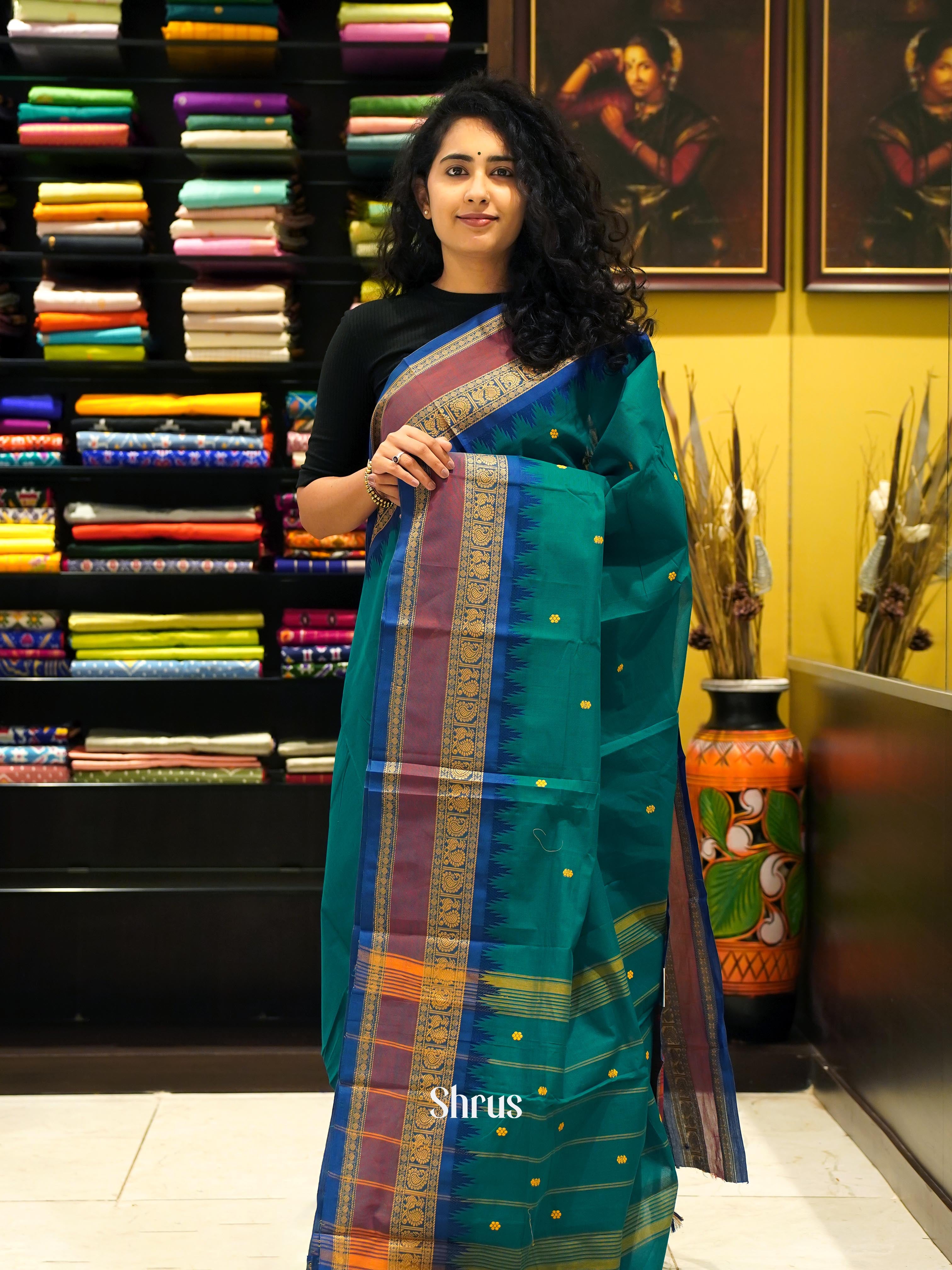 Teal & Blue - Chettinad Cotton Saree