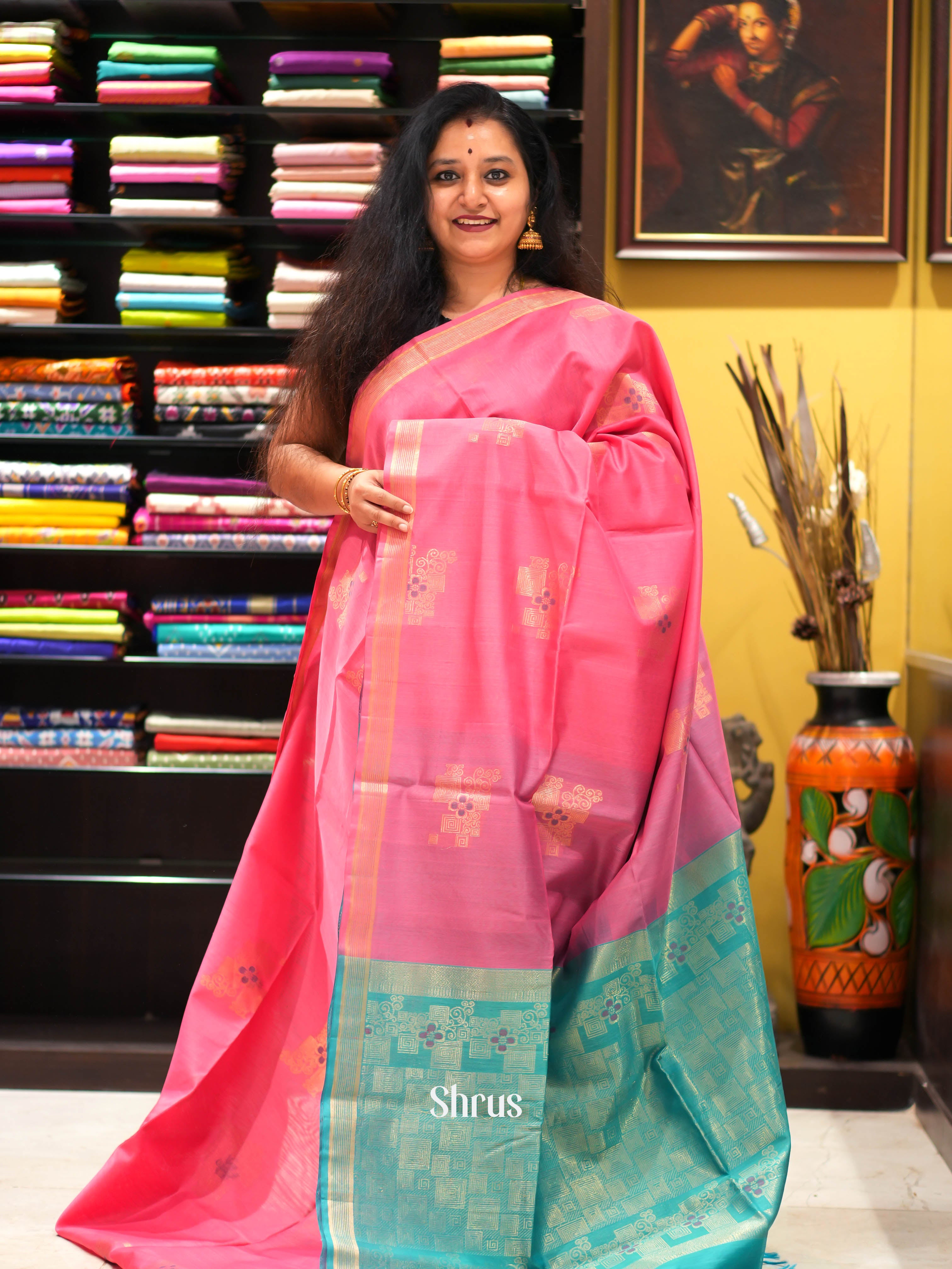 Pink & Teal - Silk Cotton Saree