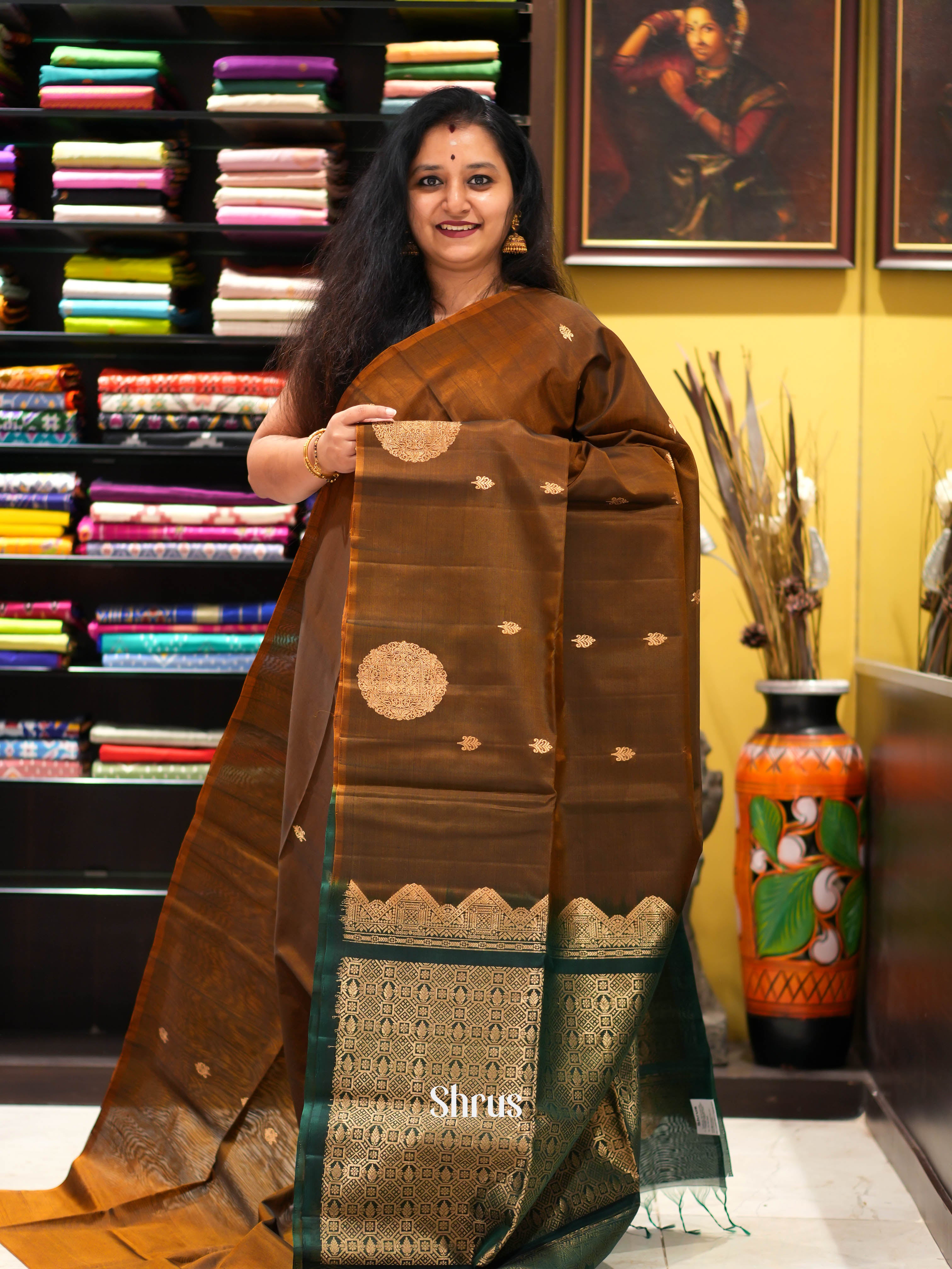 Brown & Green - Silk Cotton Saree