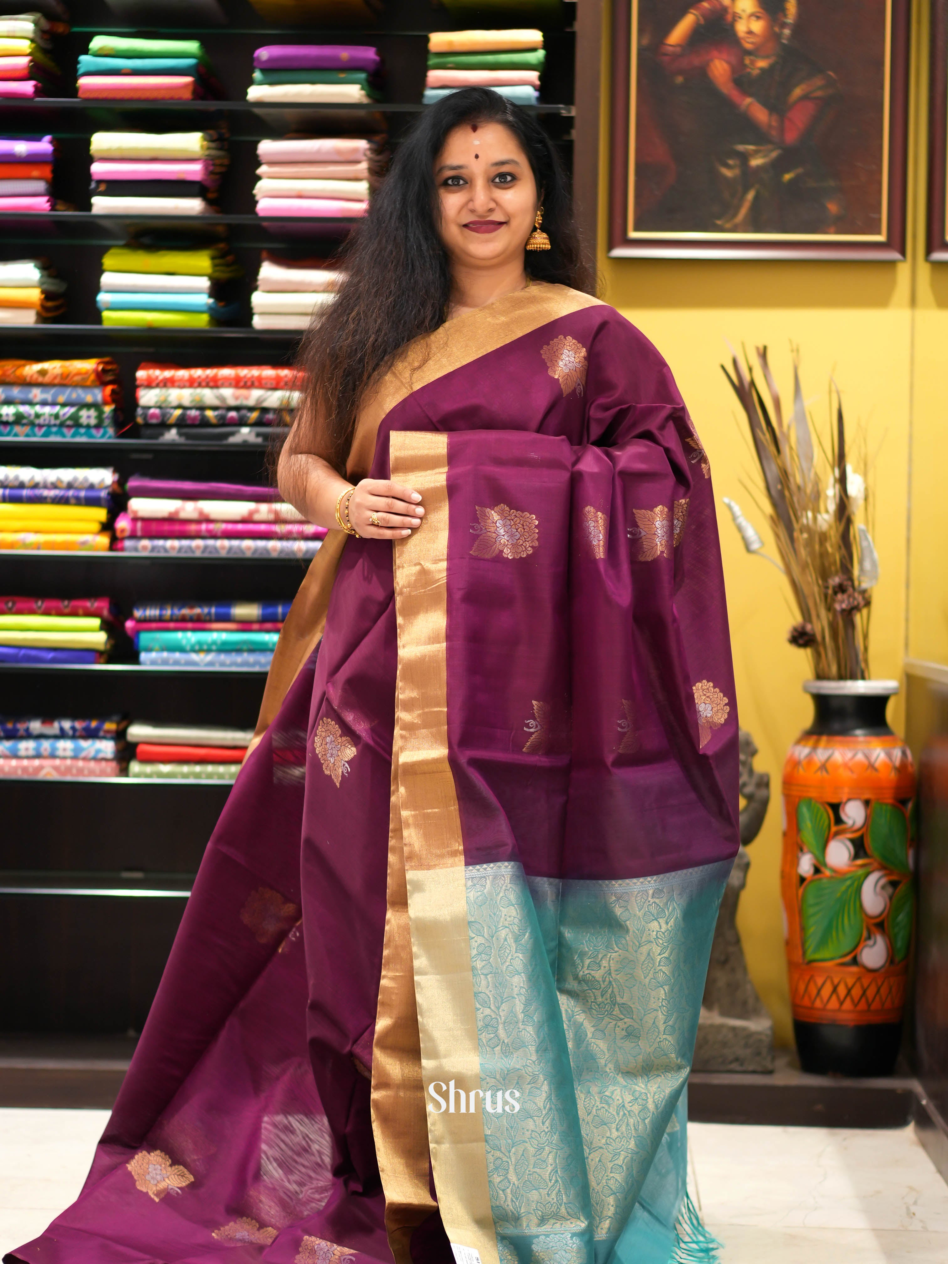 Purple & Teal - Silk Cotton Saree