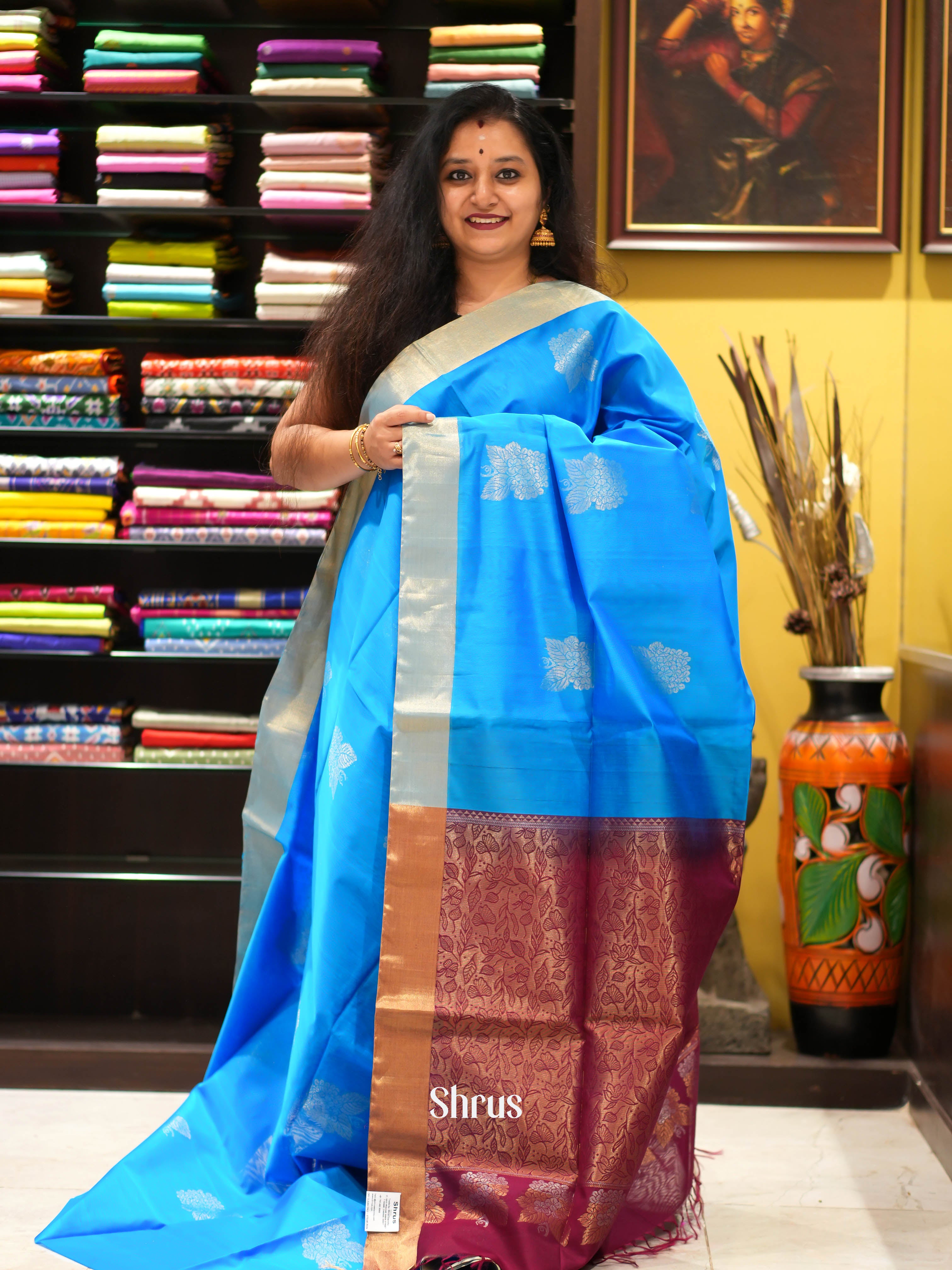 Blue & Wine - Silk Cotton Saree