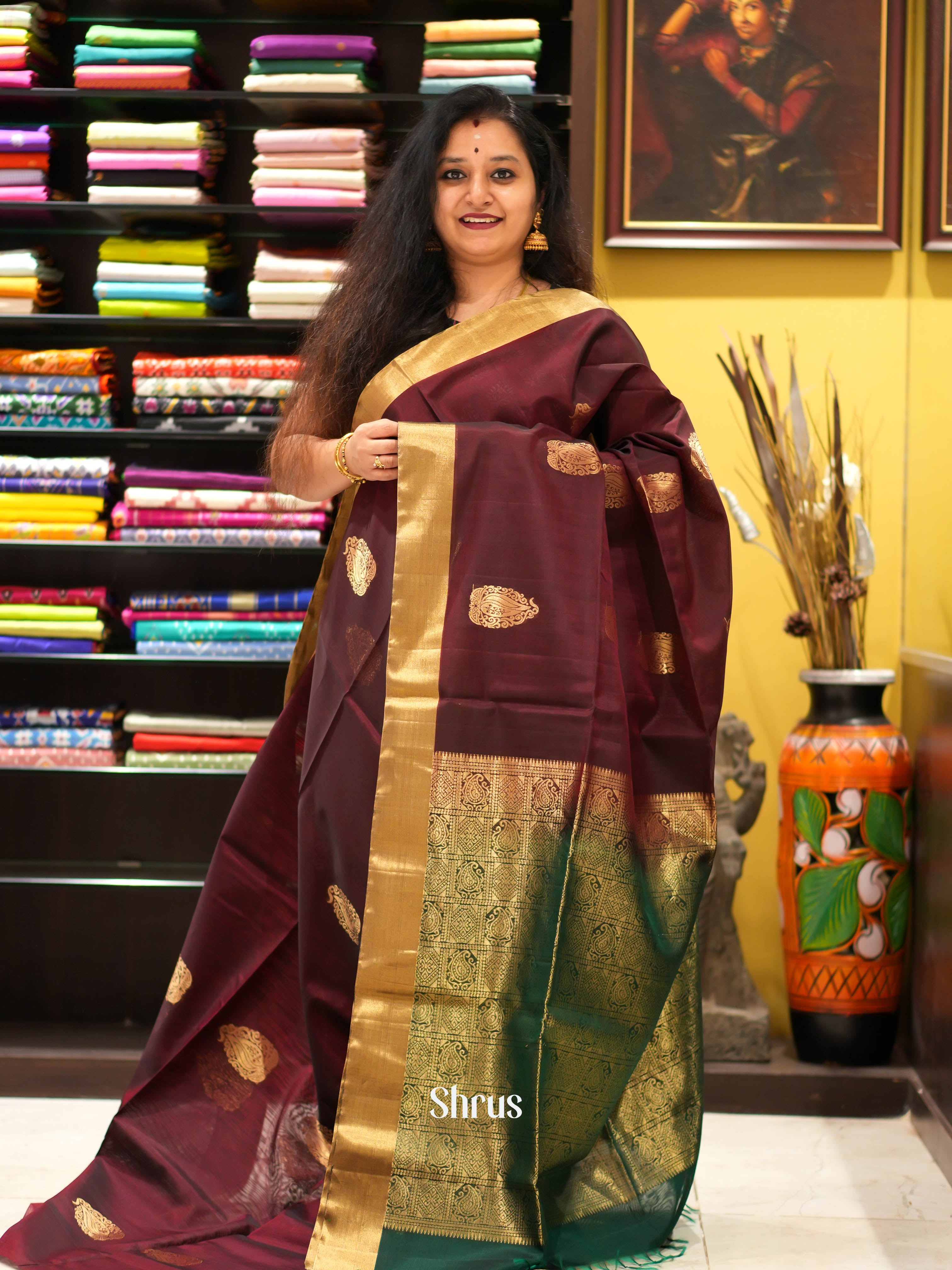 Brown & Green - Silk Cotton Saree