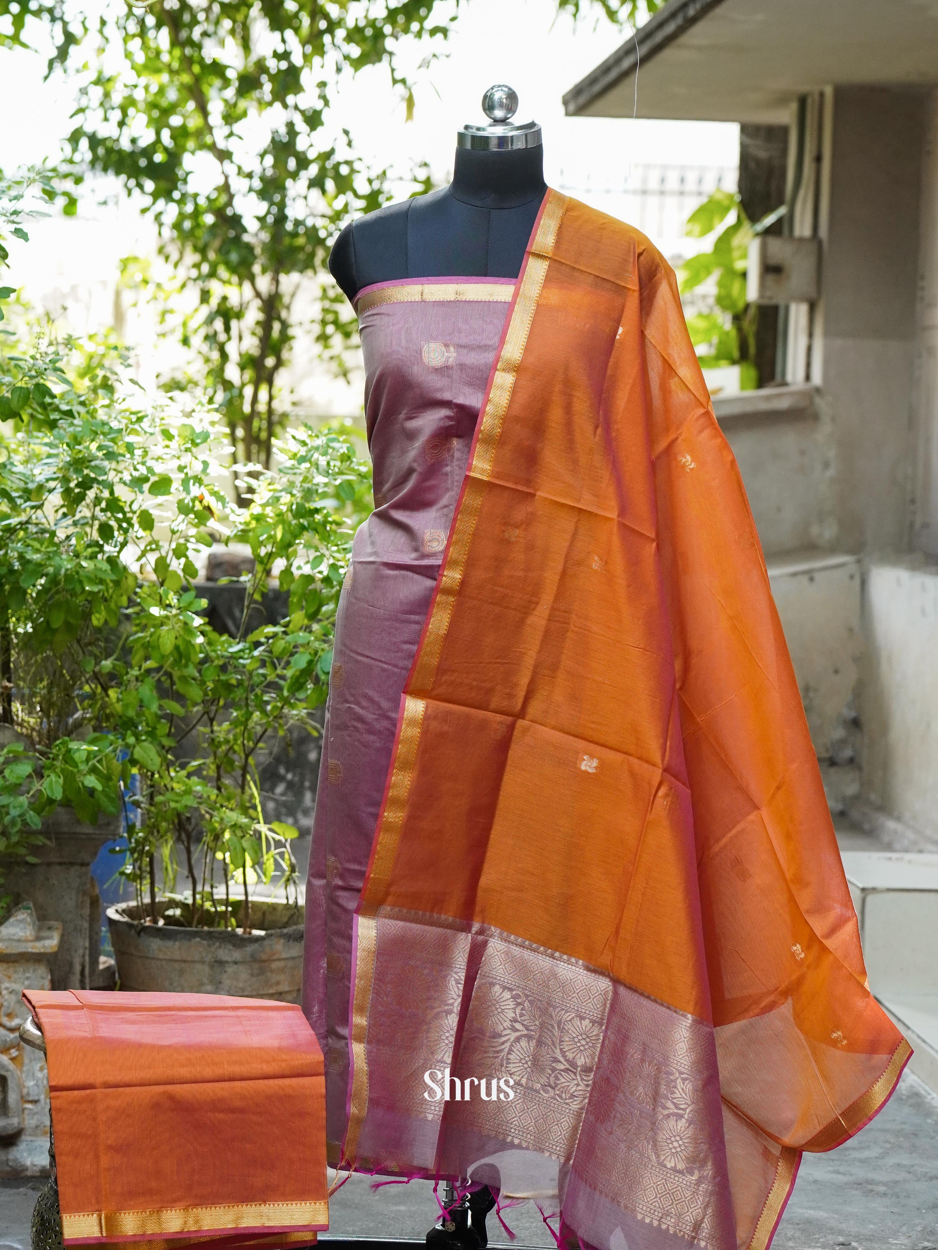 Dusty Pink & Orange - Semi silkcotton salwar