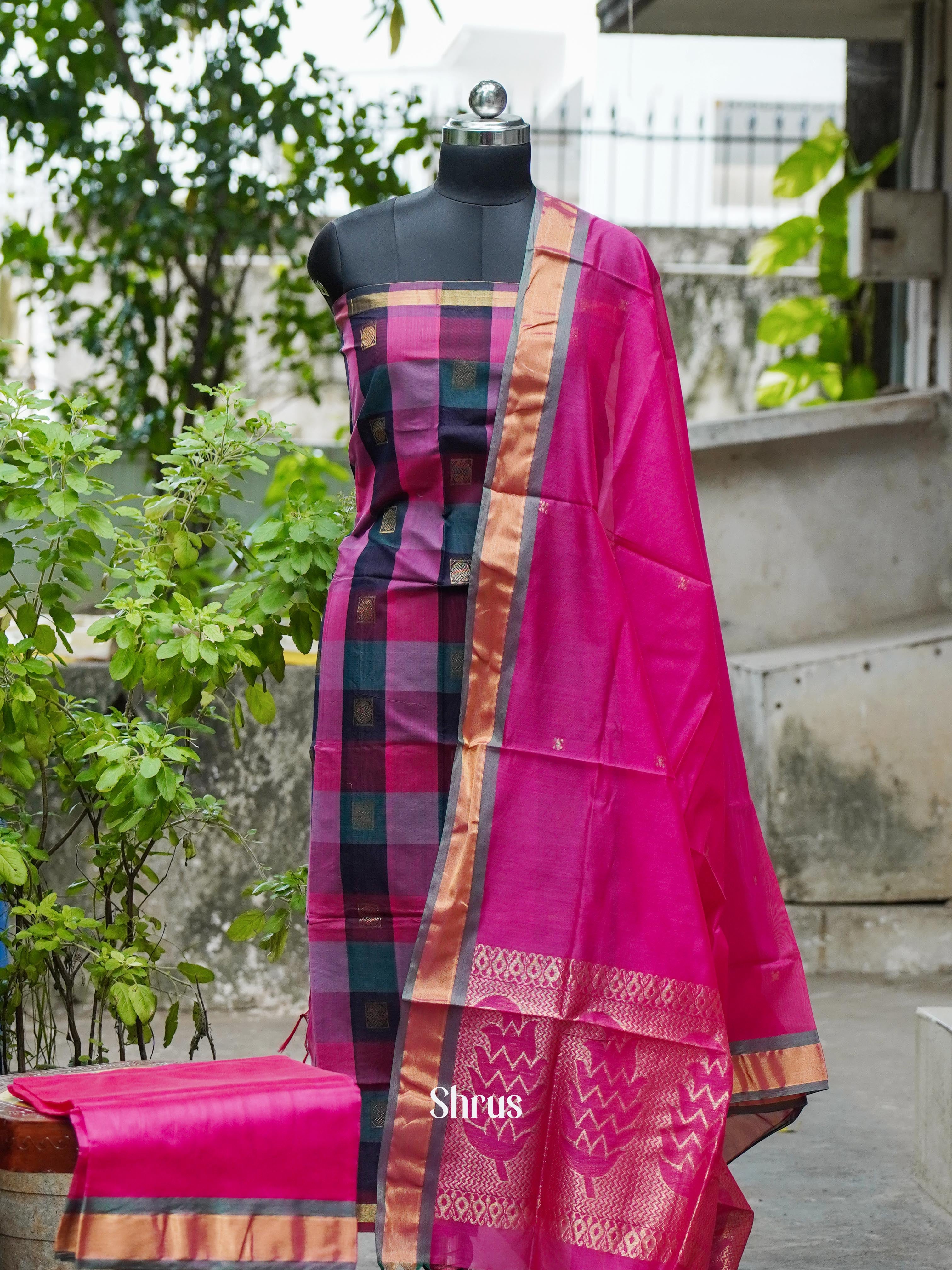 Pink & Grey - Semi silkcotton salwar