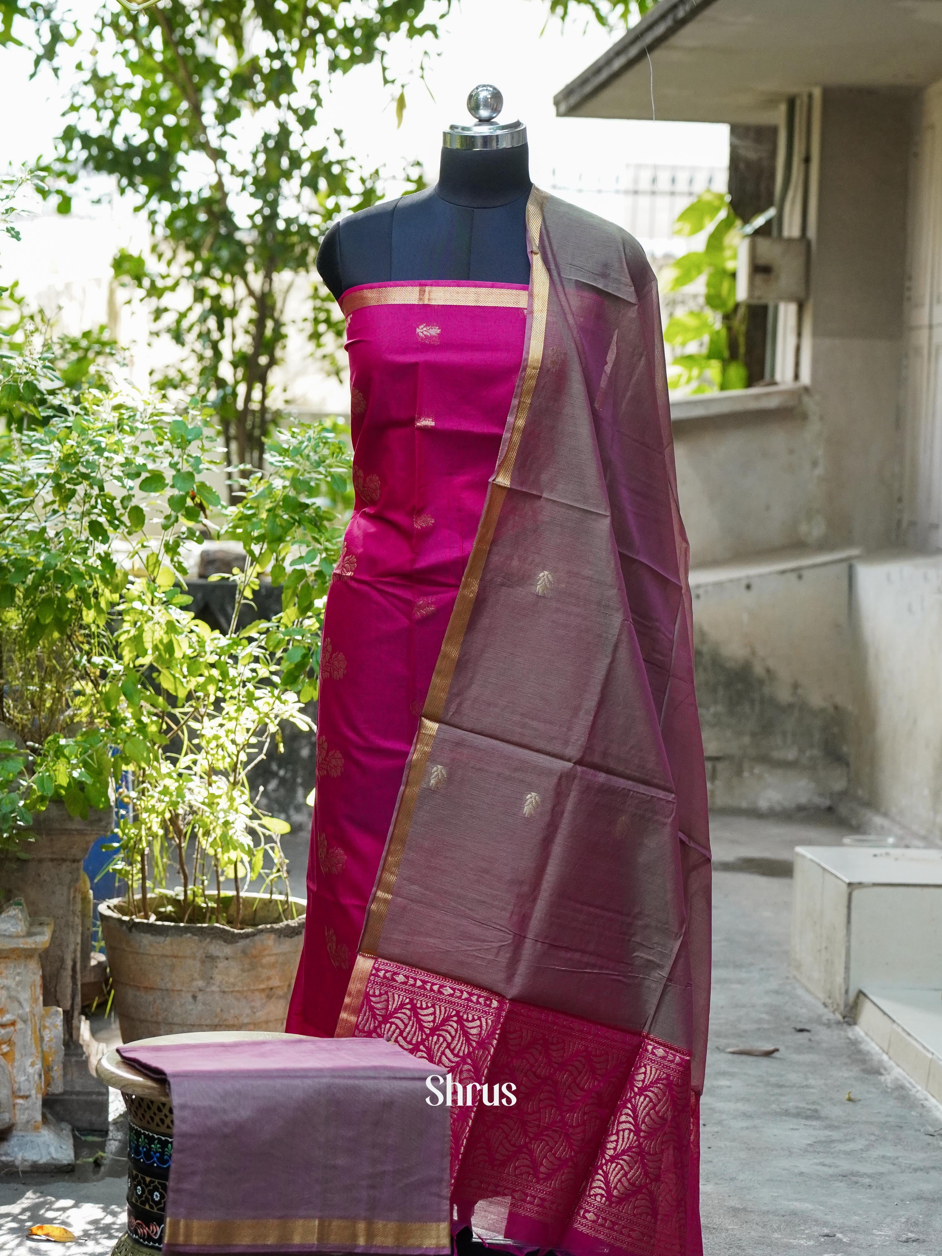 Pink & Double Shaded Brown  - Semi silkcotton salwar