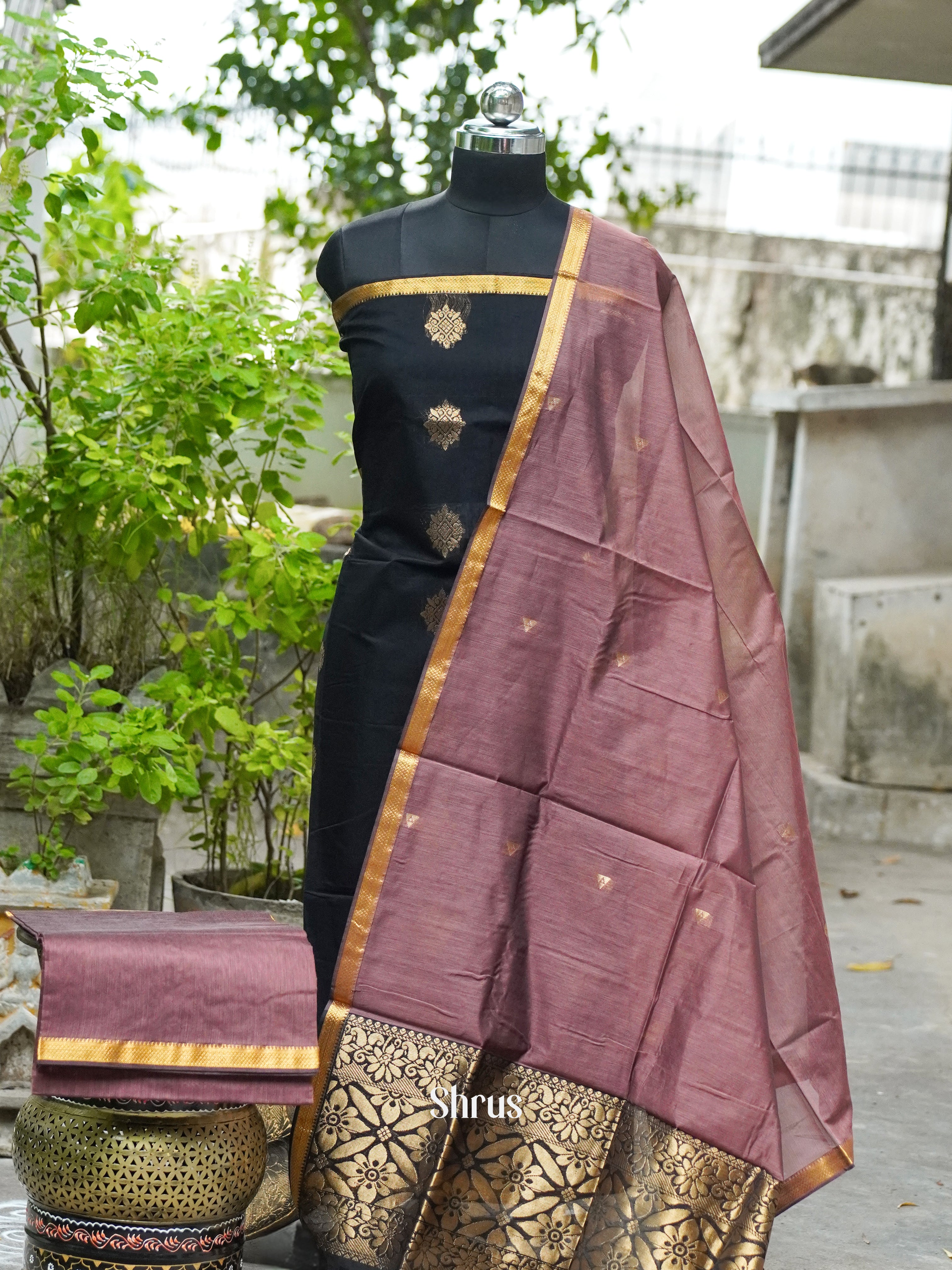 Black and Light Brown - Semi silkcotton salwar