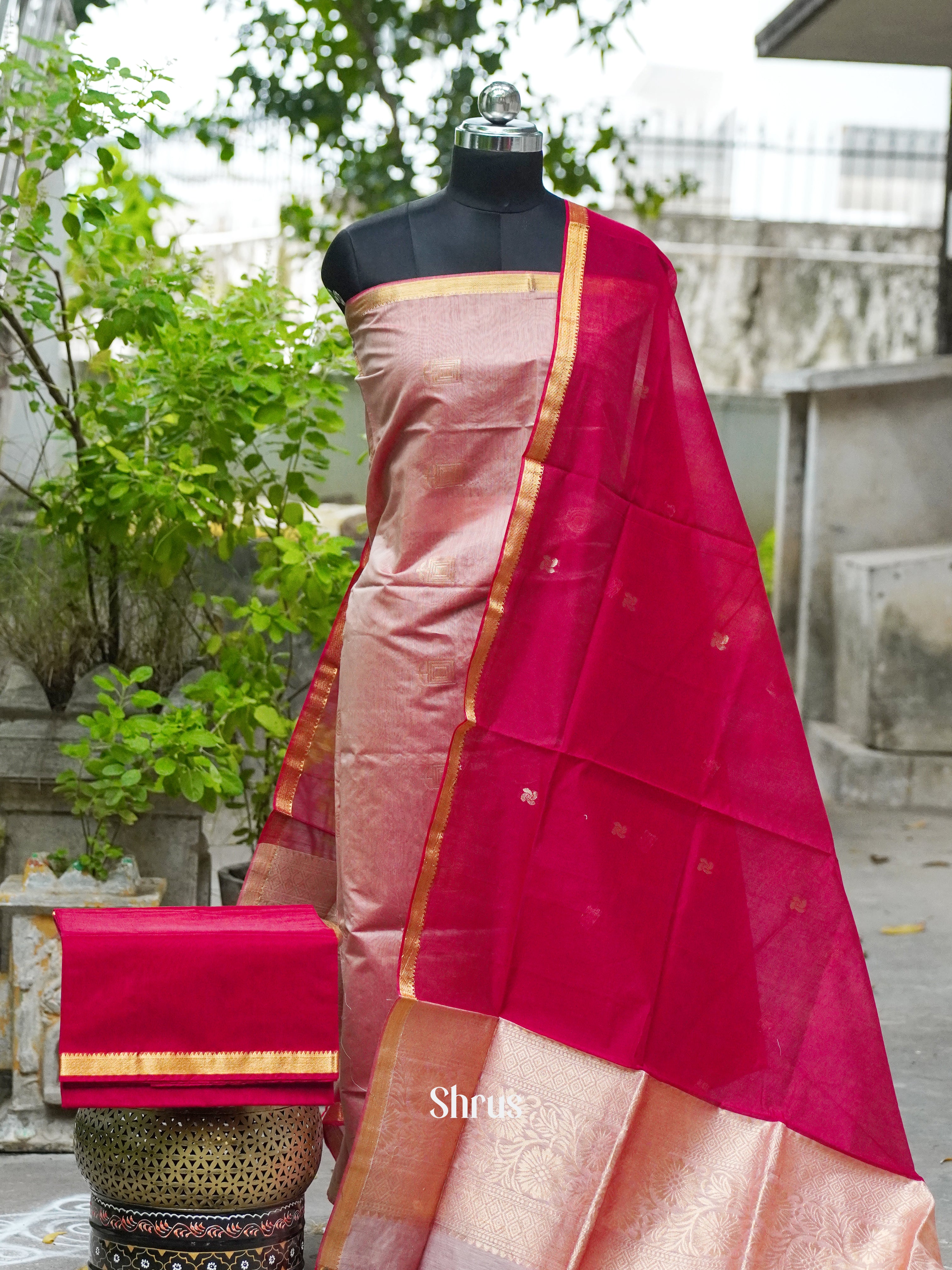 Peach and Red - Semi silkcotton salwar