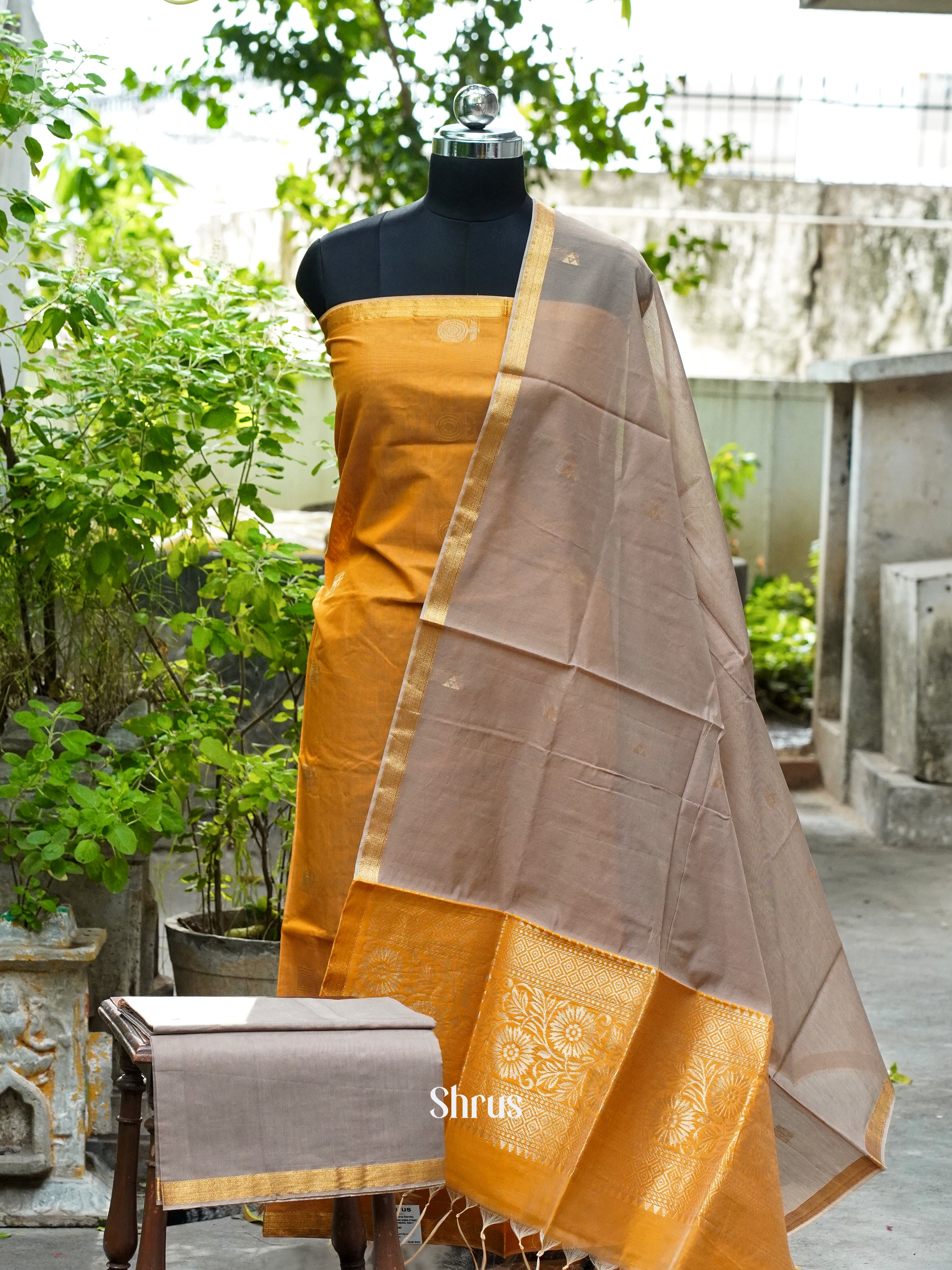 Golden Brown & Light Grey - Semi silkcotton salwar