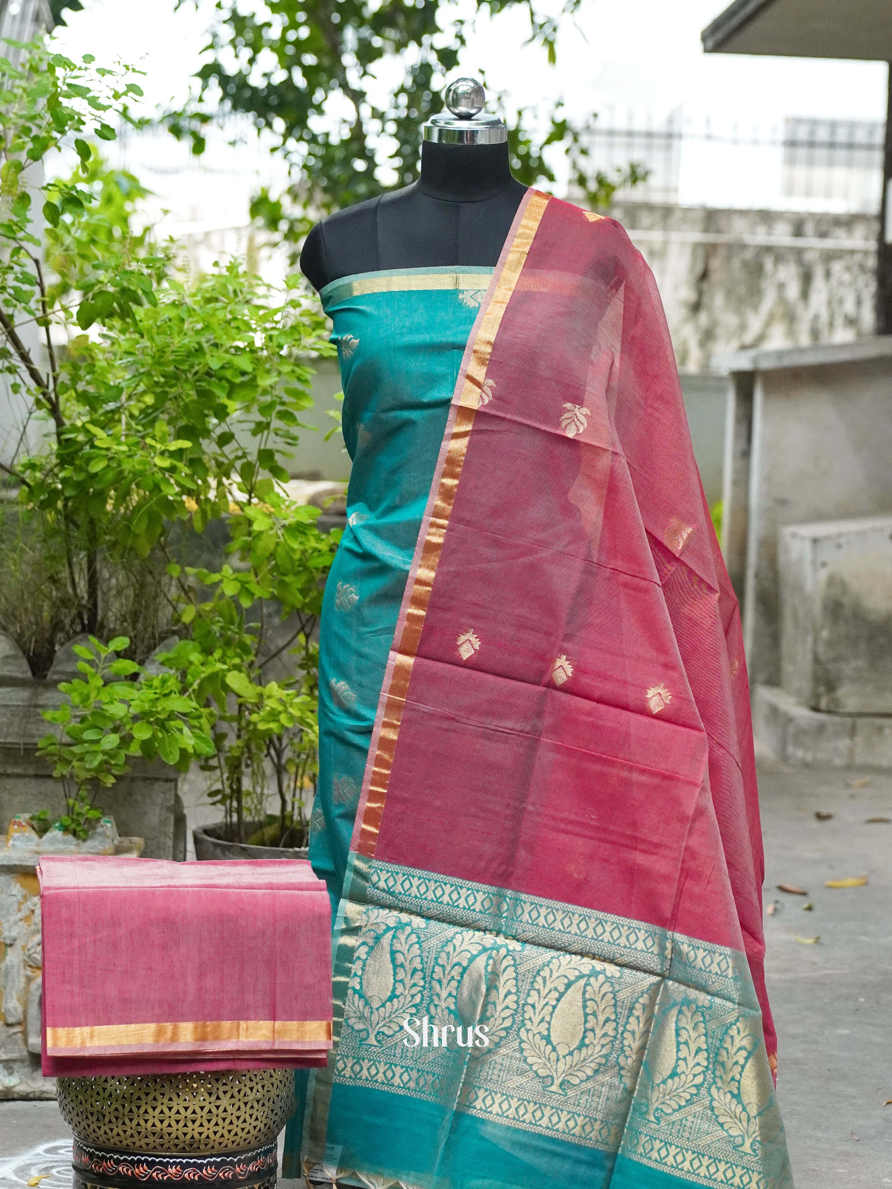 Pine Green and Wine Maroon - Semi silkcotton salwar