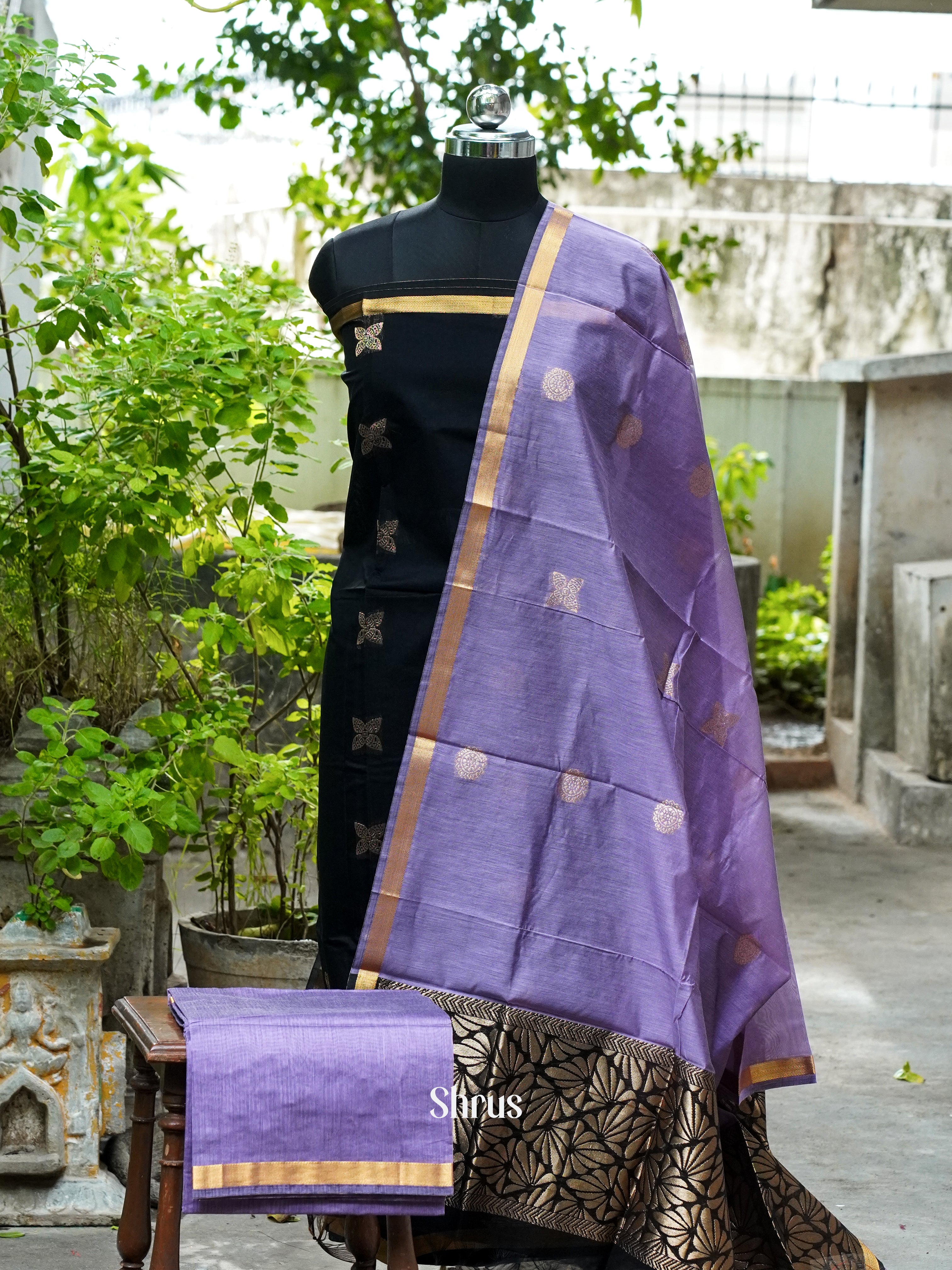 Black & Light Violet - Semi silkcotton salwar