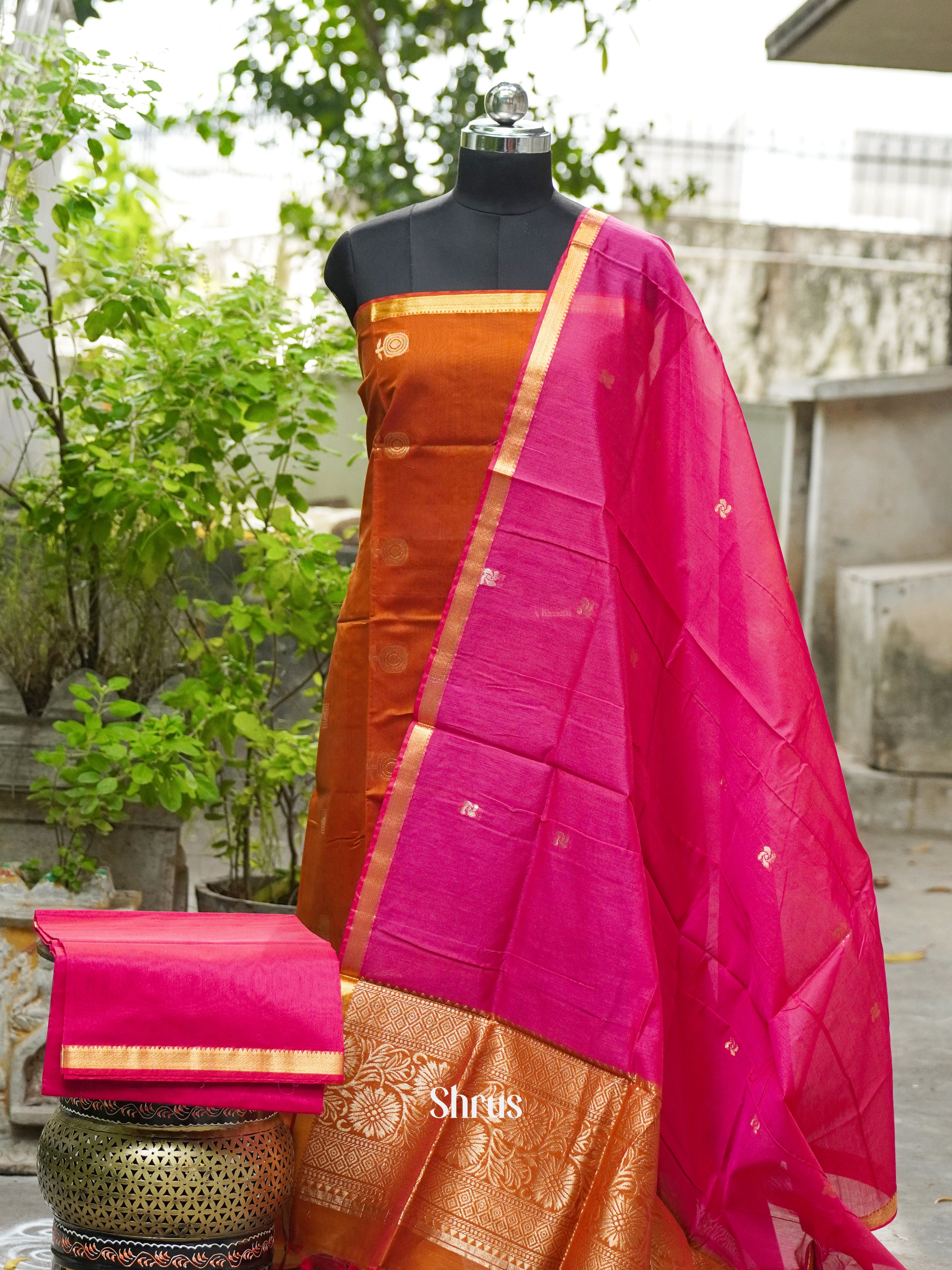 Brown and Pink  - Semi silkcotton salwar