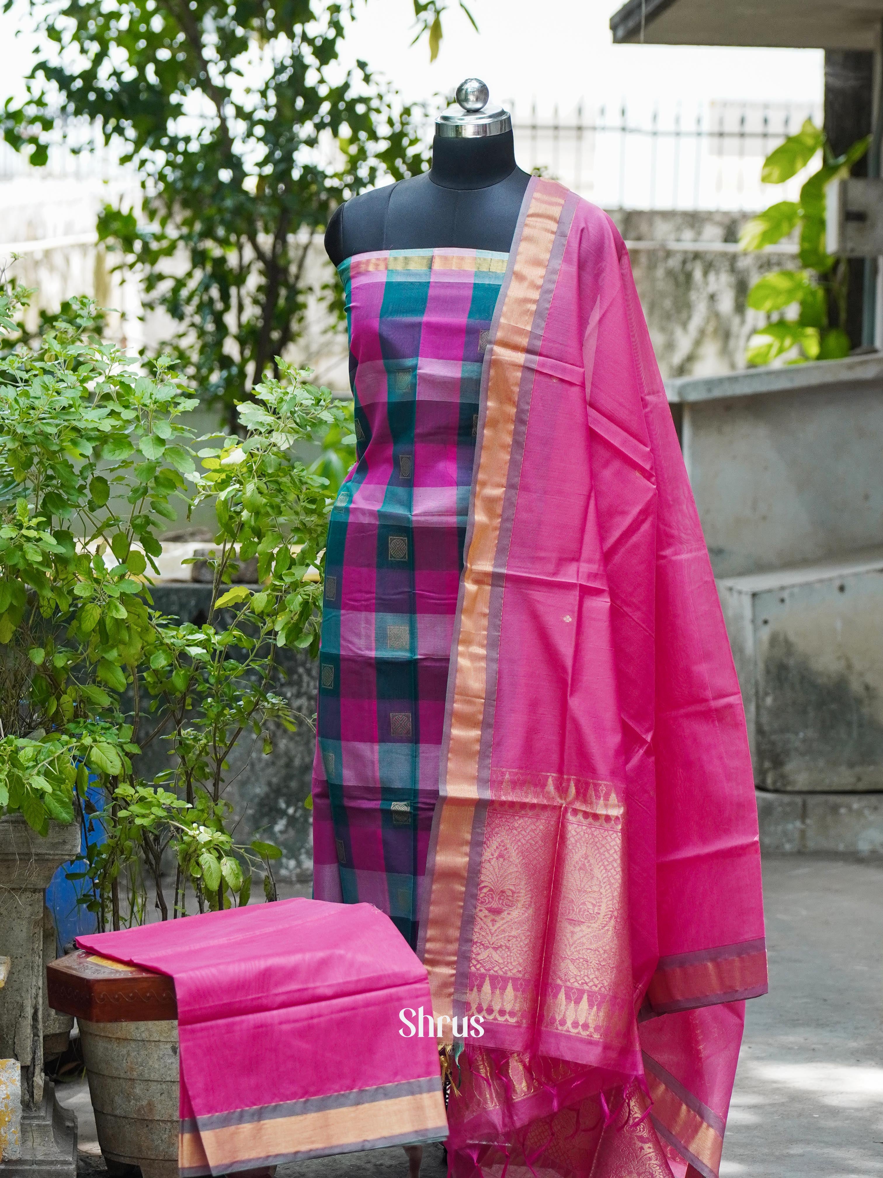 Blue & Pink - Semi silkcotton salwar