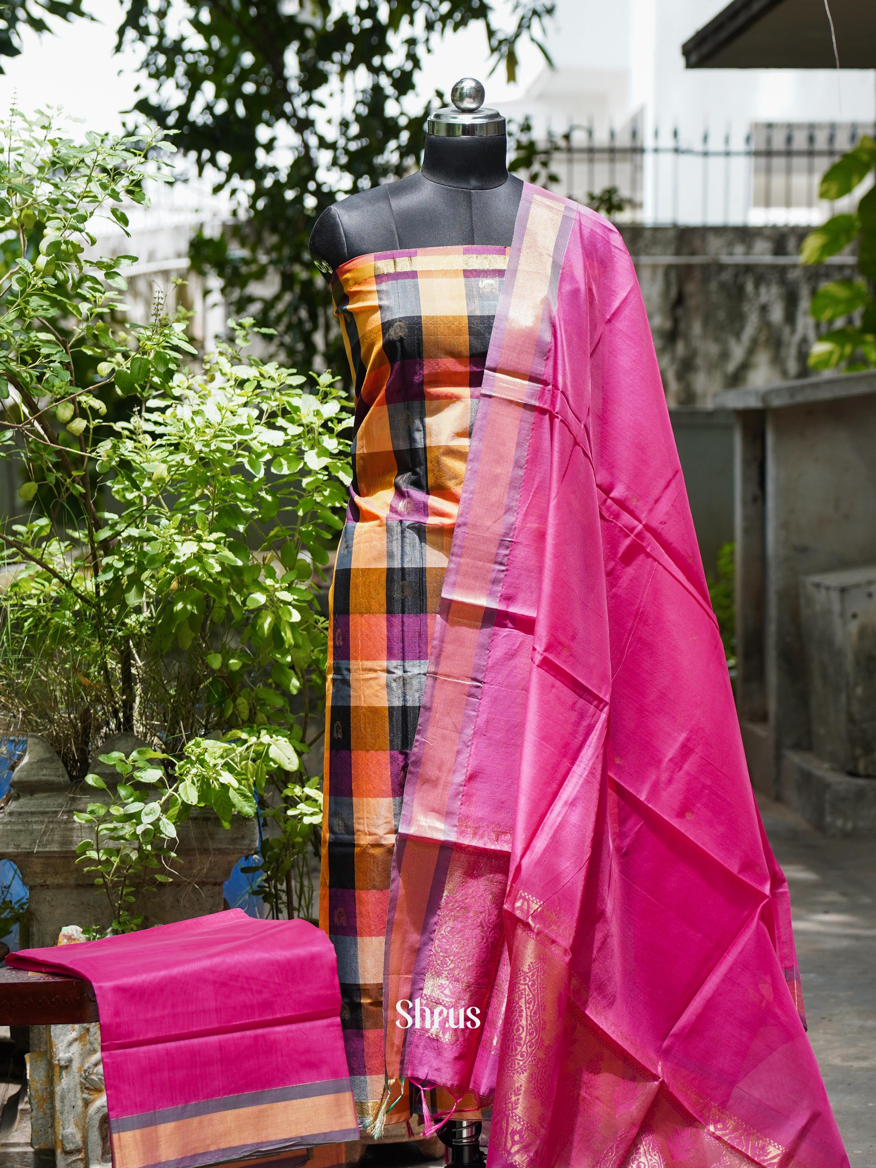 Orange & Pink - Semi silkcotton salwar