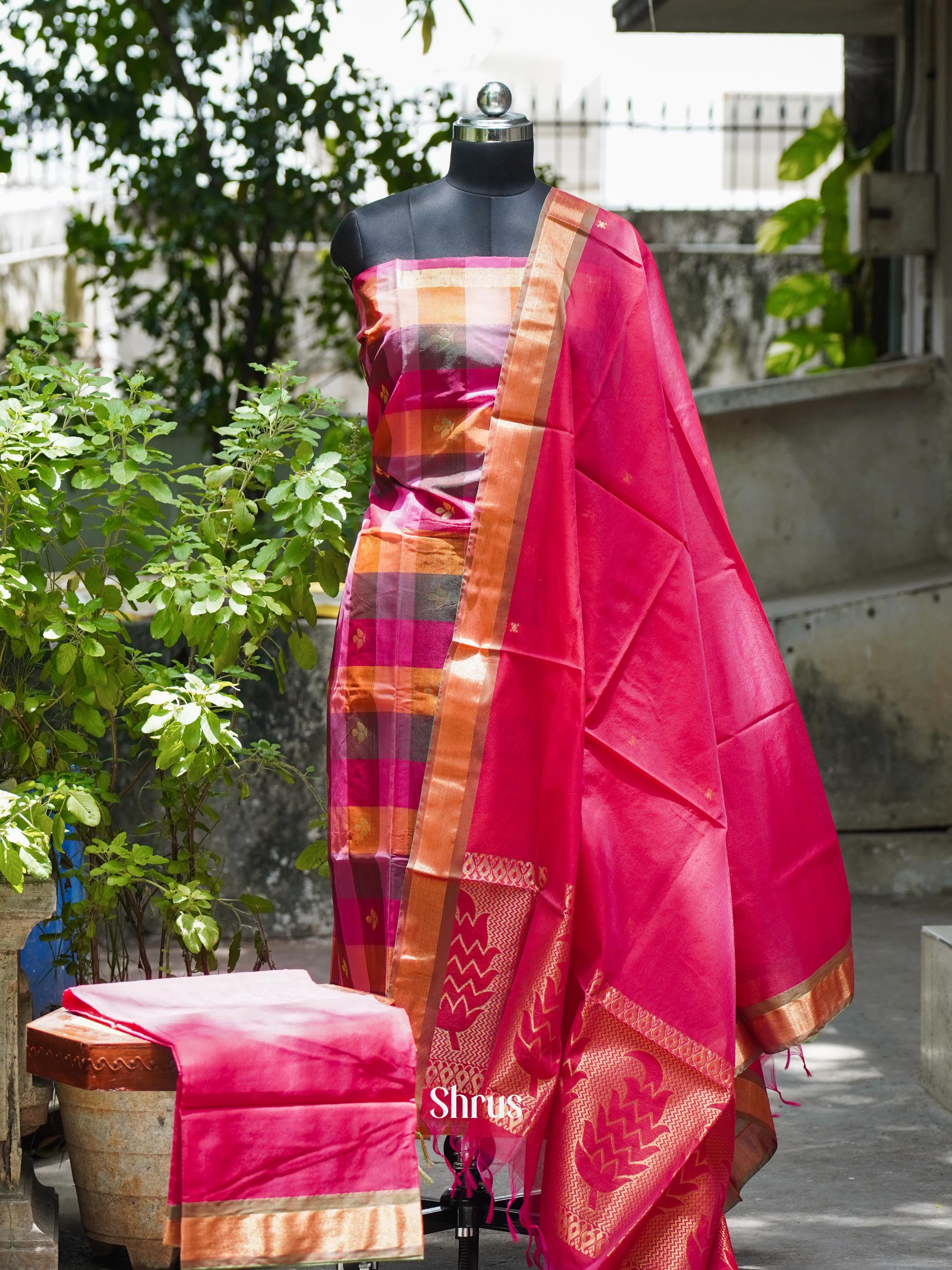 Orange & Pink - Semi silkcotton salwar