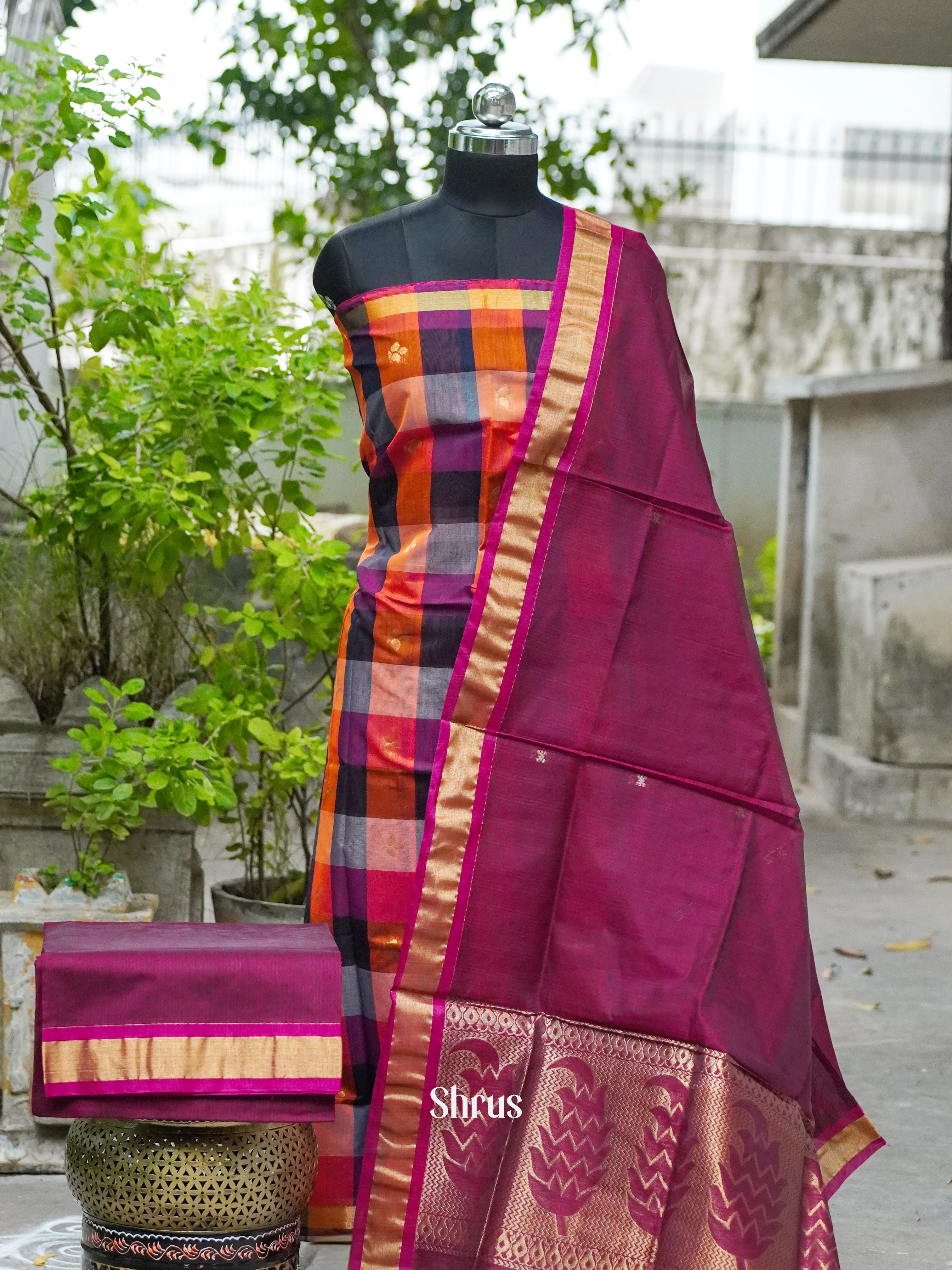 Maroon and Orange- Semi silkcotton salwar