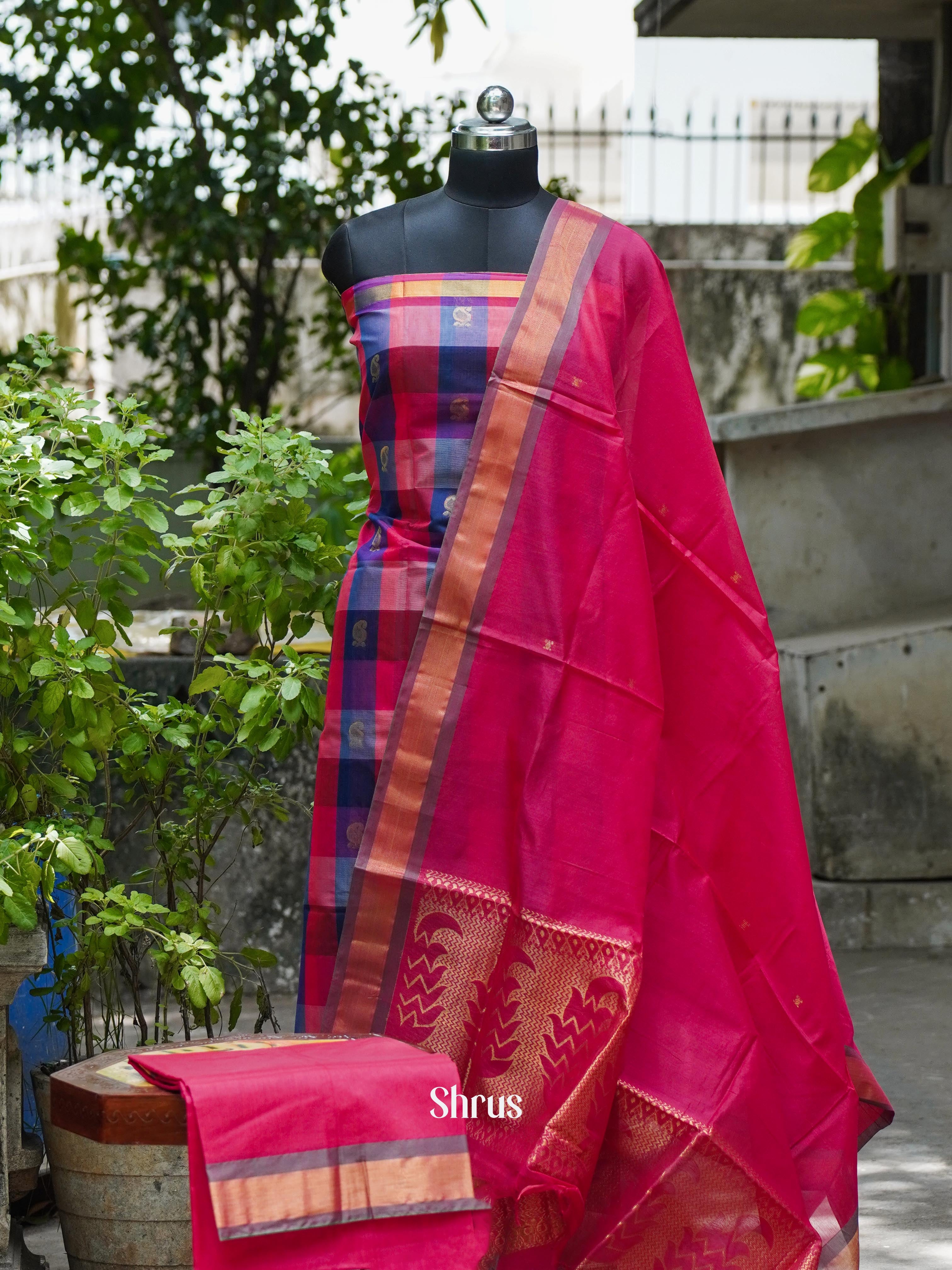 Blue & Red - Semi silkcotton salwar