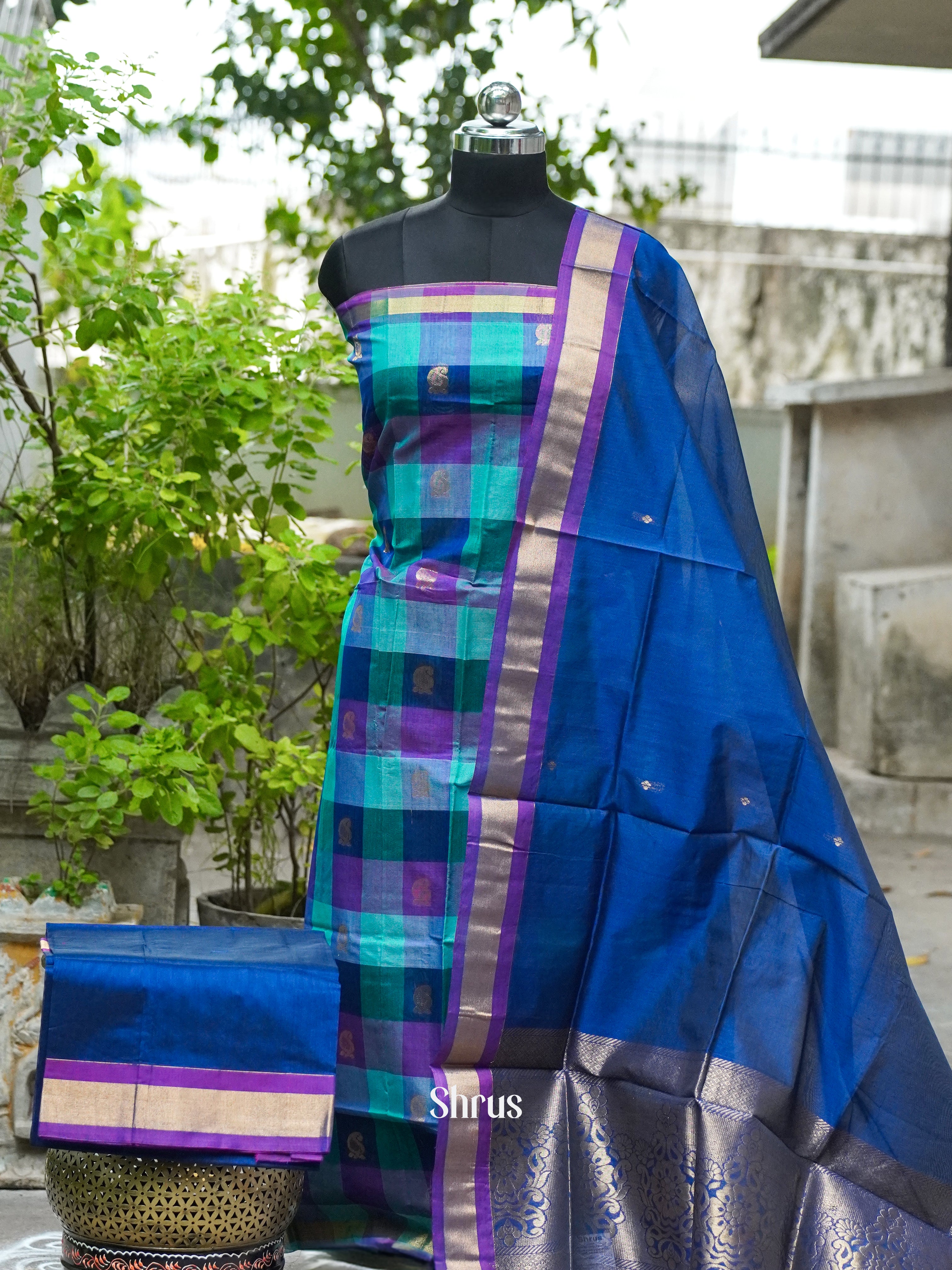 Dark Blue and purple - Semi silkcotton salwar