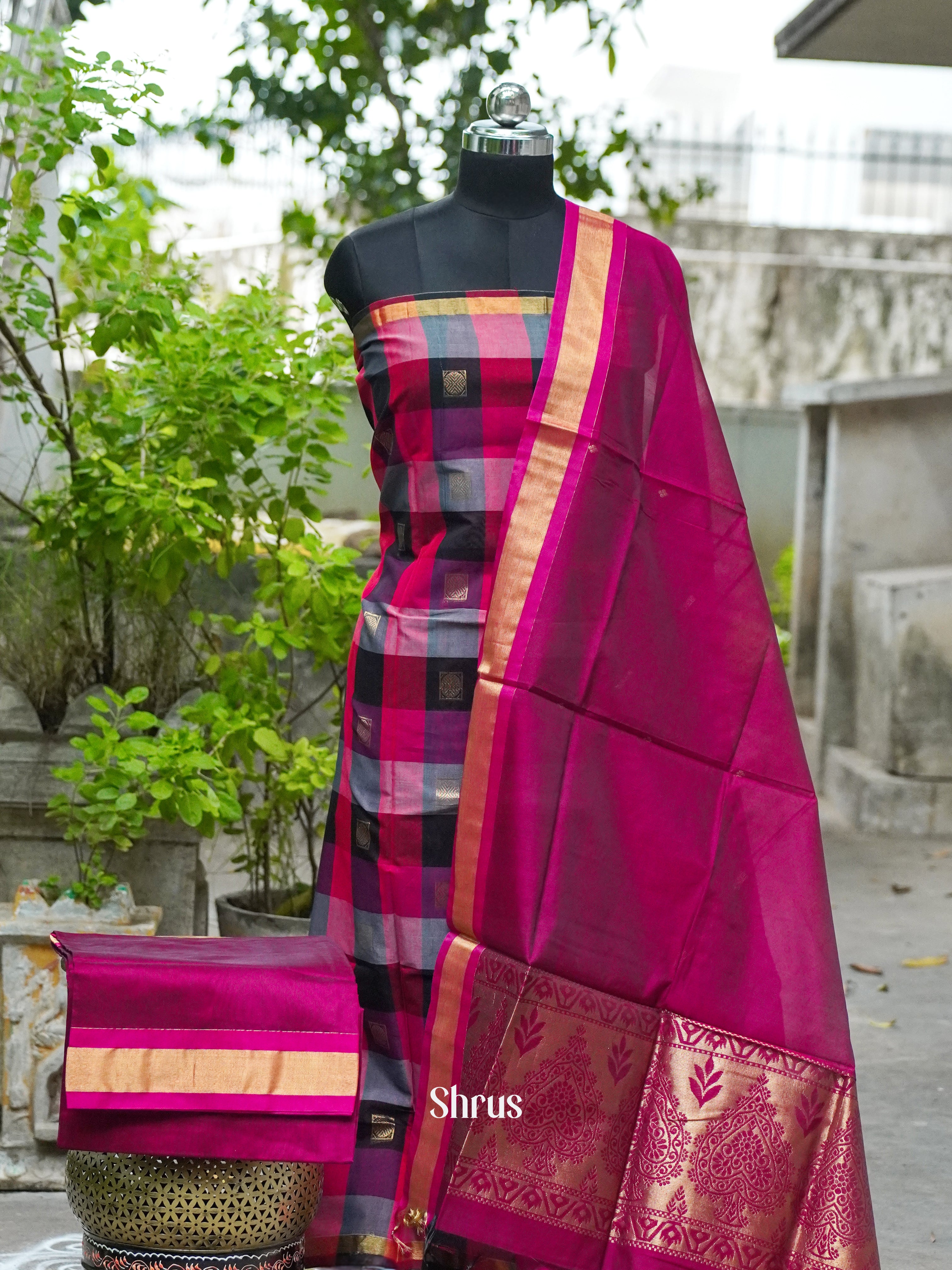 Magenta and Pink - Semi silkcotton salwar