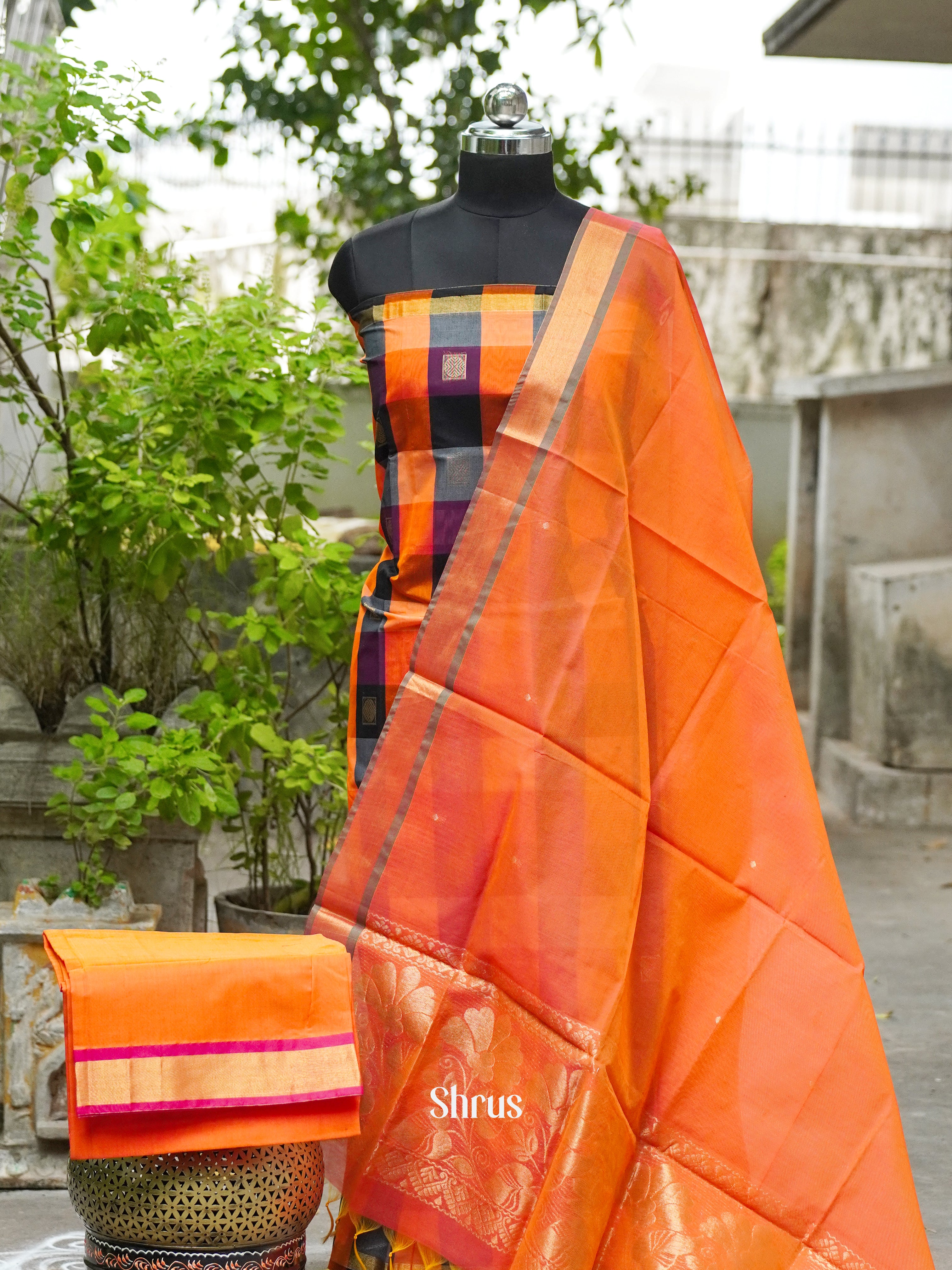 Orange and Purple  - Semi silkcotton salwar