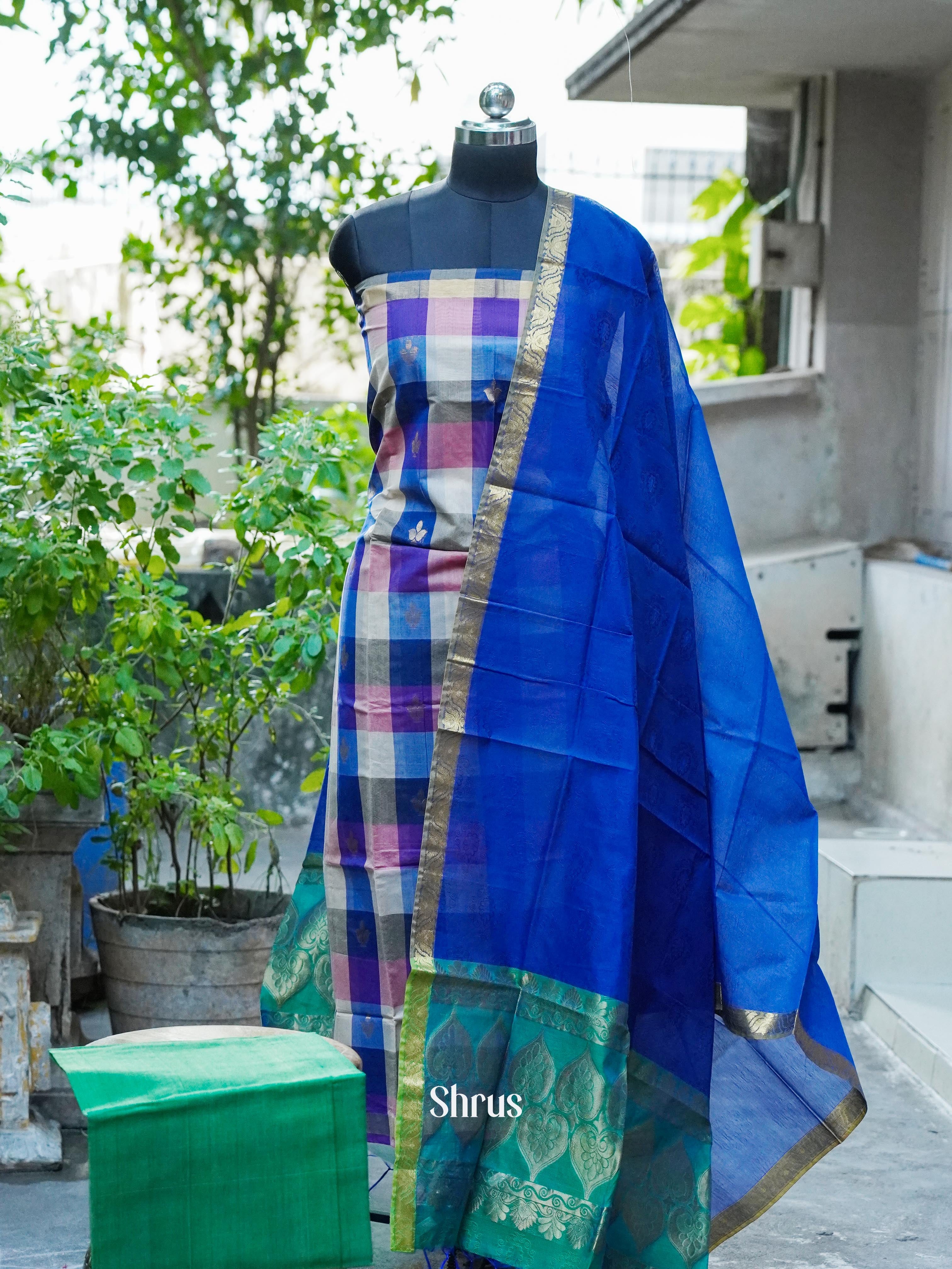 Blue & Green - Semi silkcotton salwar