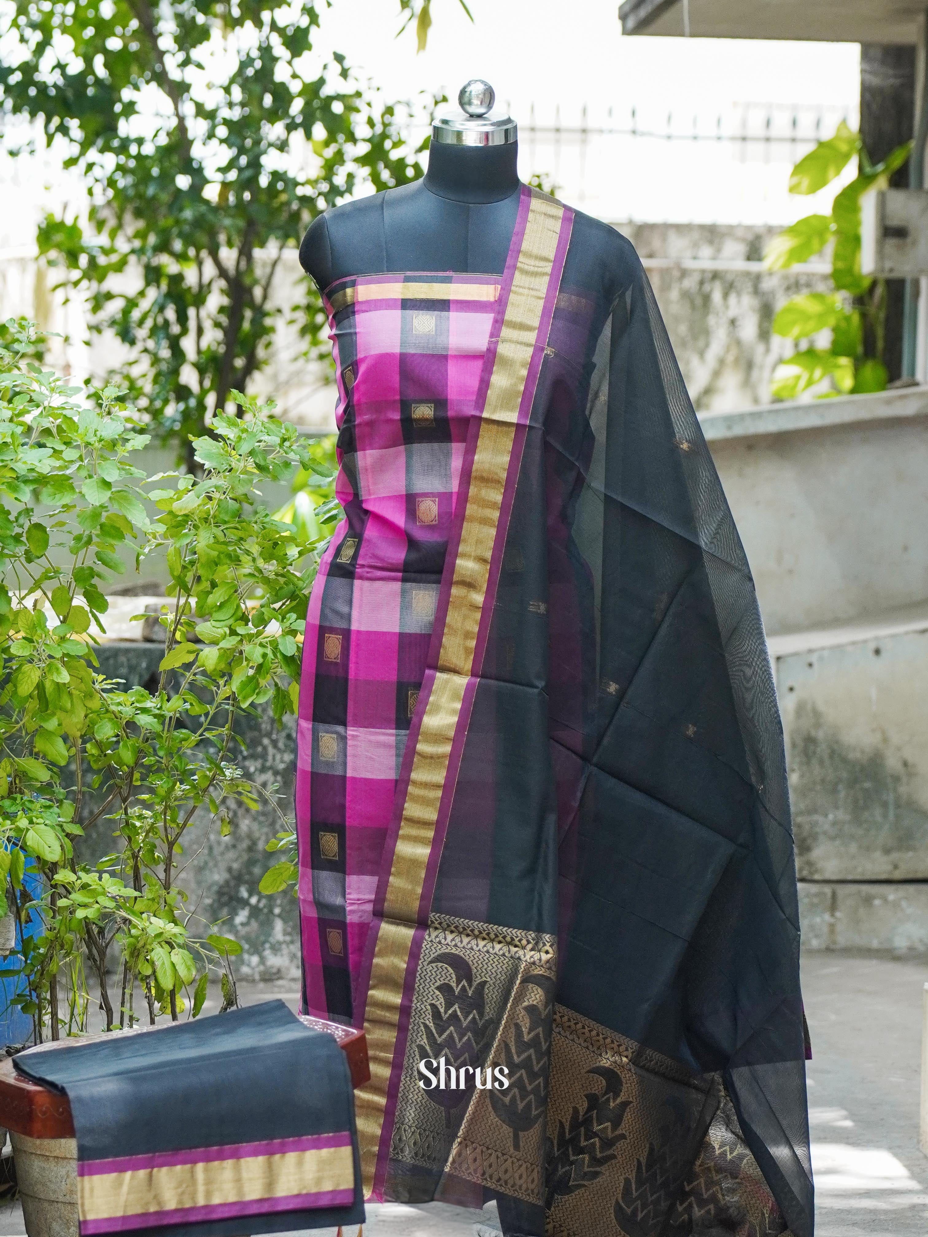 Pink & Black - Semi silkcotton salwar