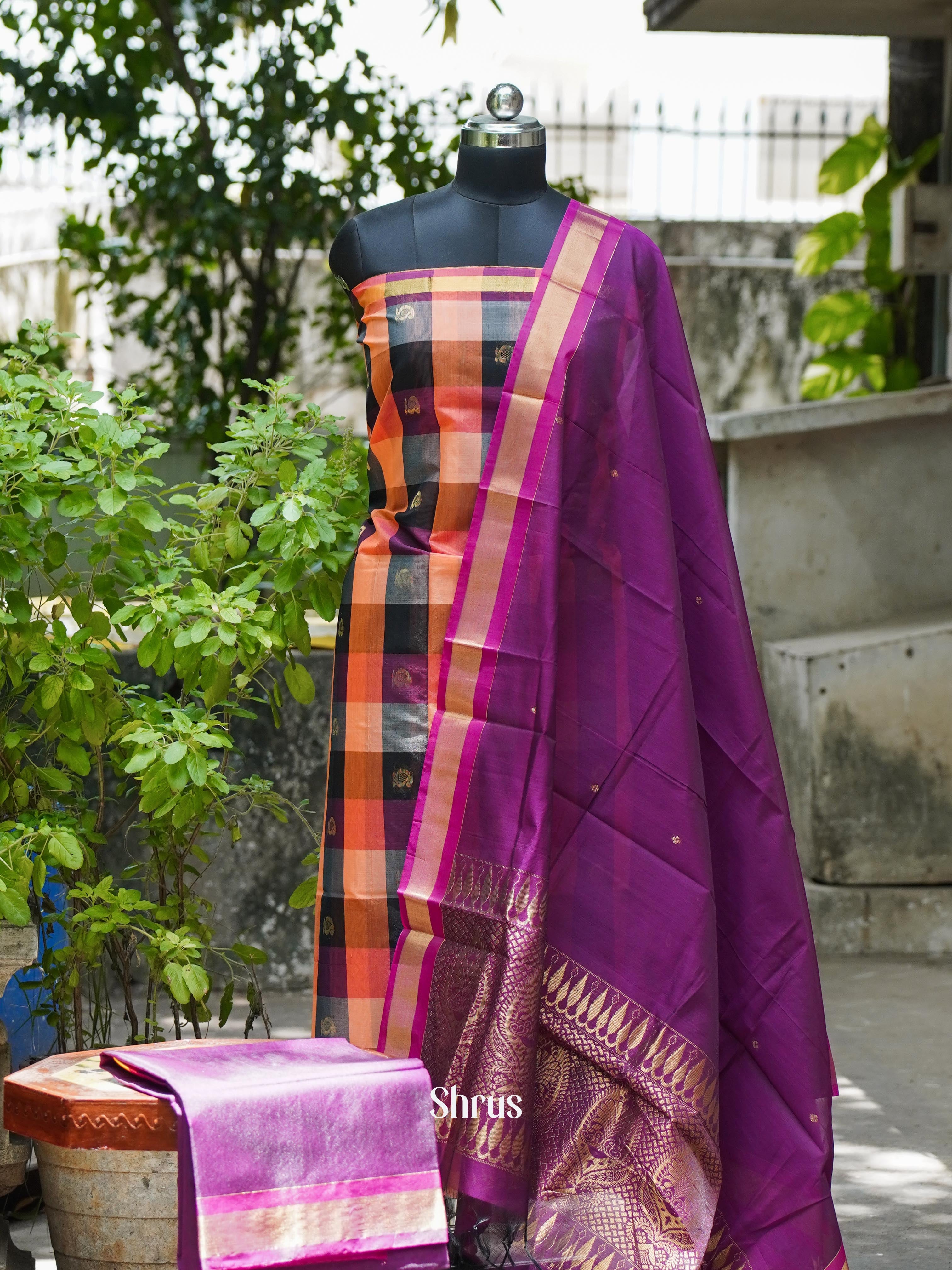 Orange & Violet - Semi silkcotton salwar