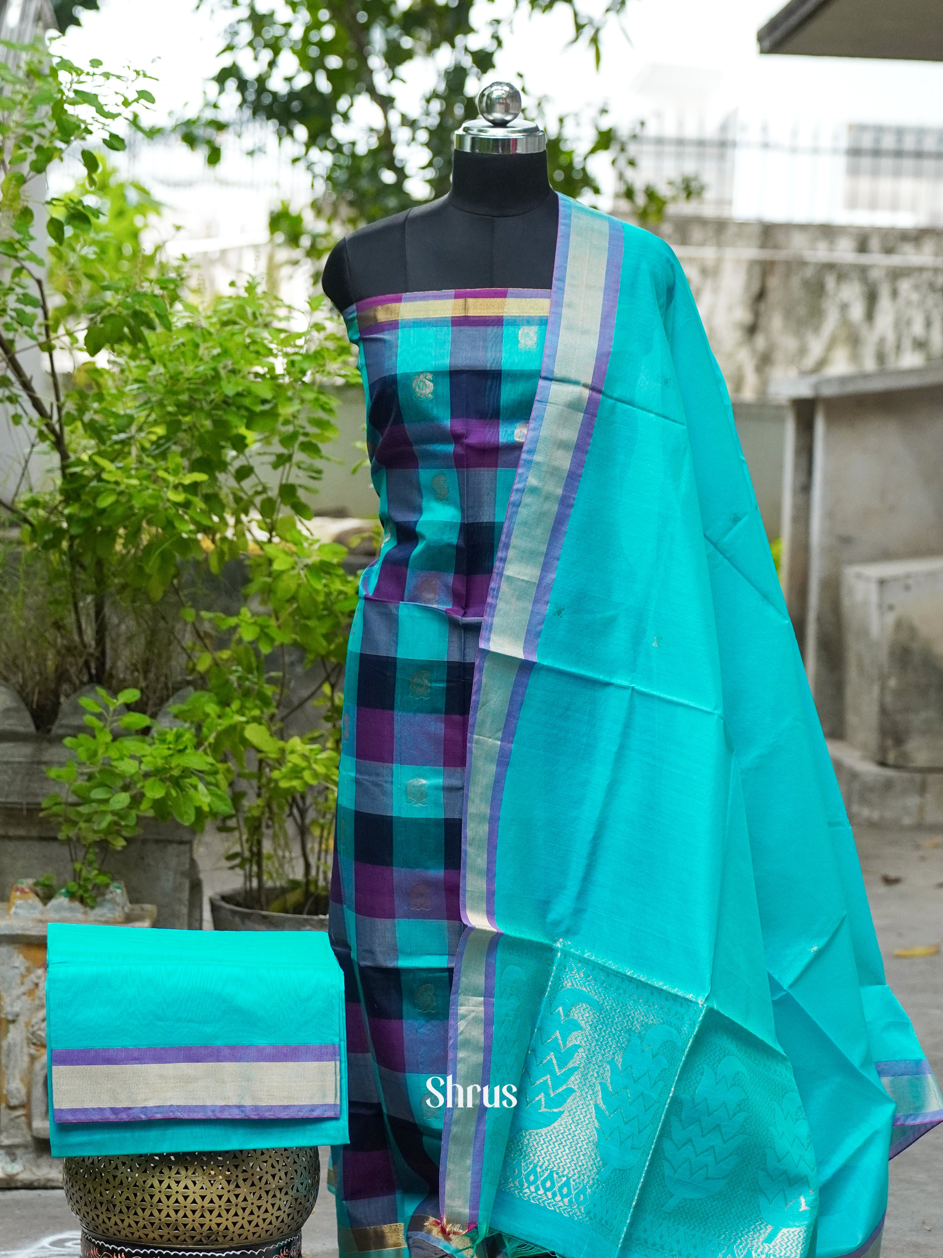 Olympic Blue and Purple   - Semi silkcotton salwar