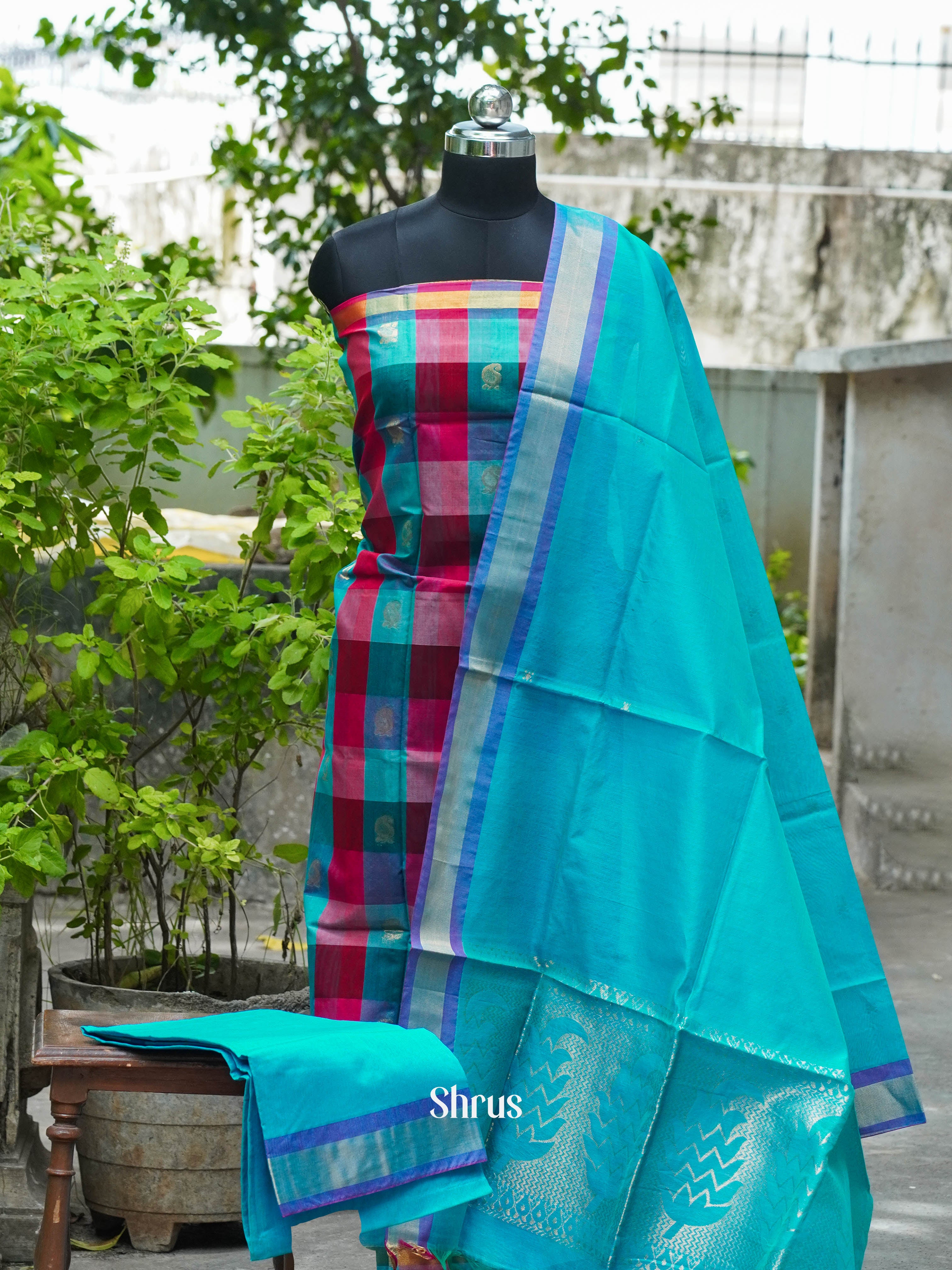 Red & Blue - Semi silkcotton salwar