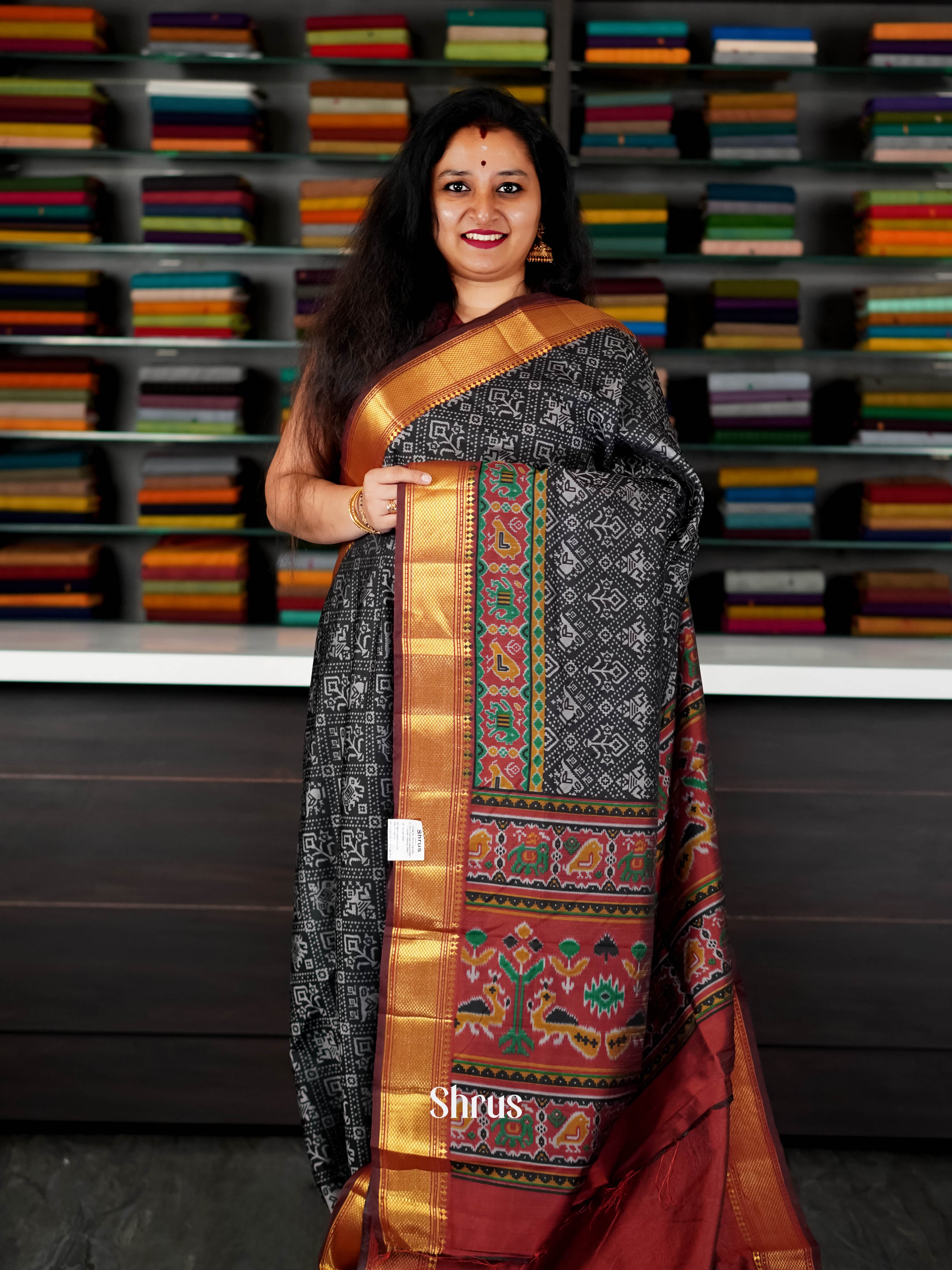 Black & Maroon  - Semi Patola Saree