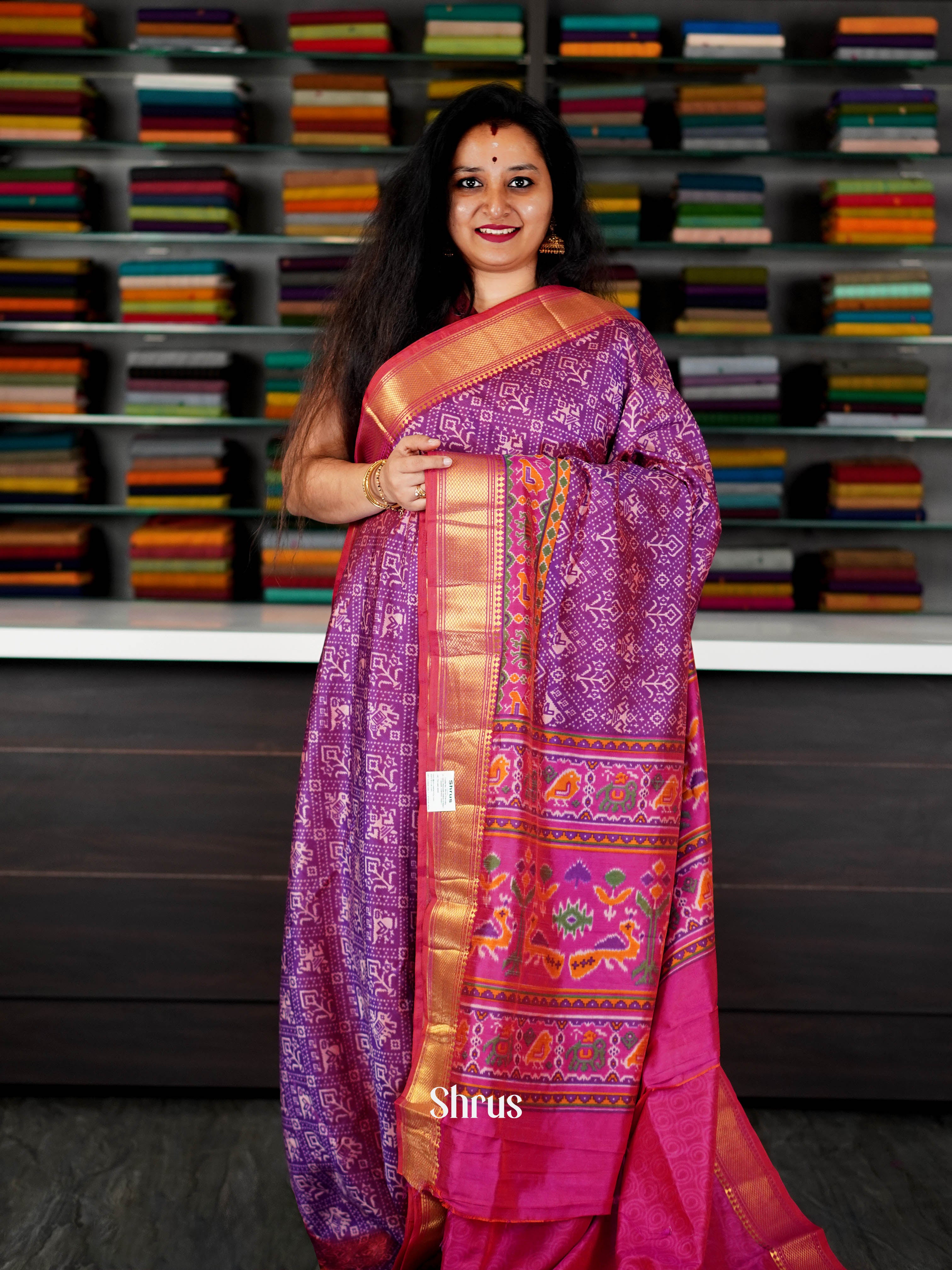 Dark Magenta & Pink  - Semi Patola Saree